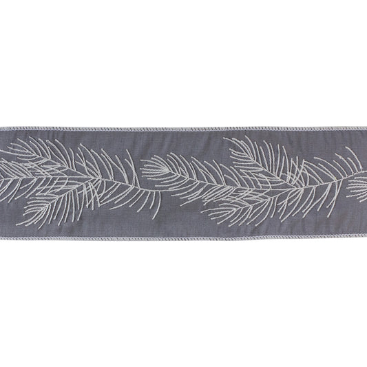 Grey and white pine branch ribbon – 4″ × 5 Yds wired holiday ribbon for wreaths, bows, garlands, and Christmas décor
