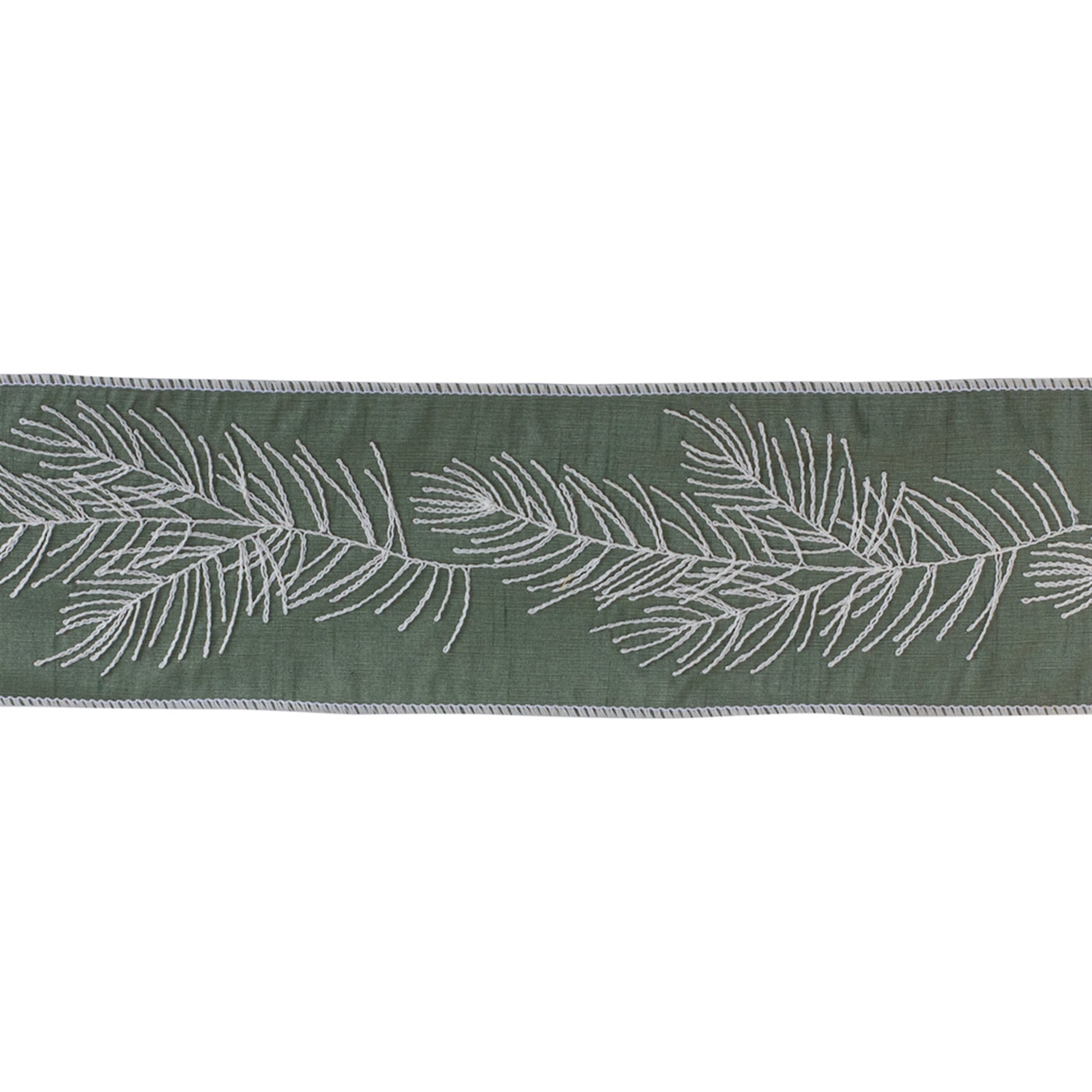 Green and silver pine branch ribbon, 4″ × 5 Yds – wired holiday ribbon for wreaths, bows, garlands, and Christmas décor
