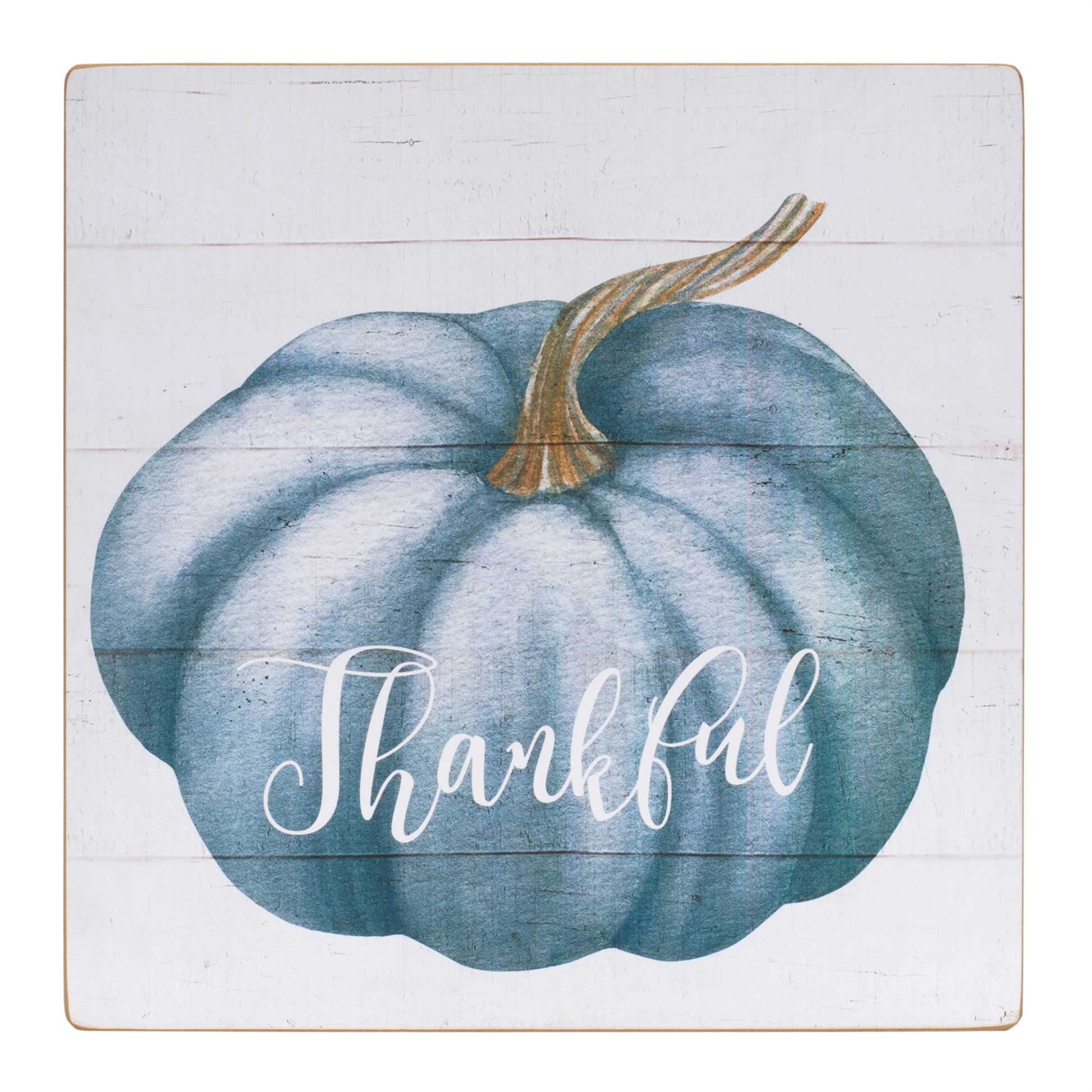 Set of four pumpkin sentiment signs with hand-painted phrases on pine board for autumn décor
