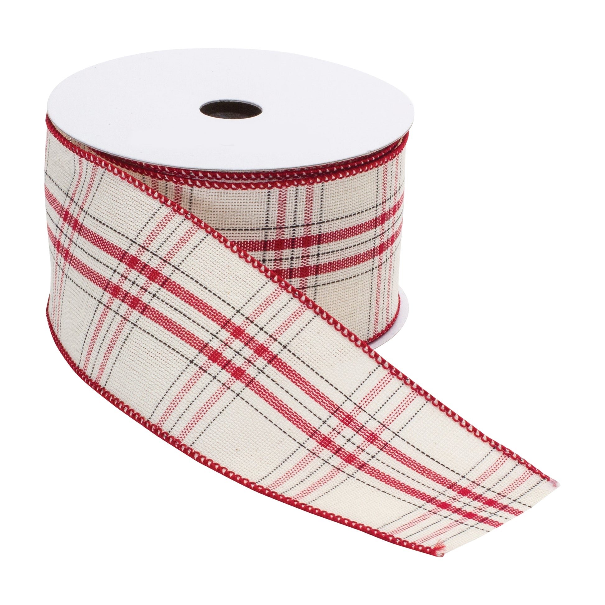 Red and white plaid cotton ribbon set of two rolls – 4″ × 5 yds each, wired holiday ribbon for wreaths, bows, garlands, and gift wrap | RRO Home

