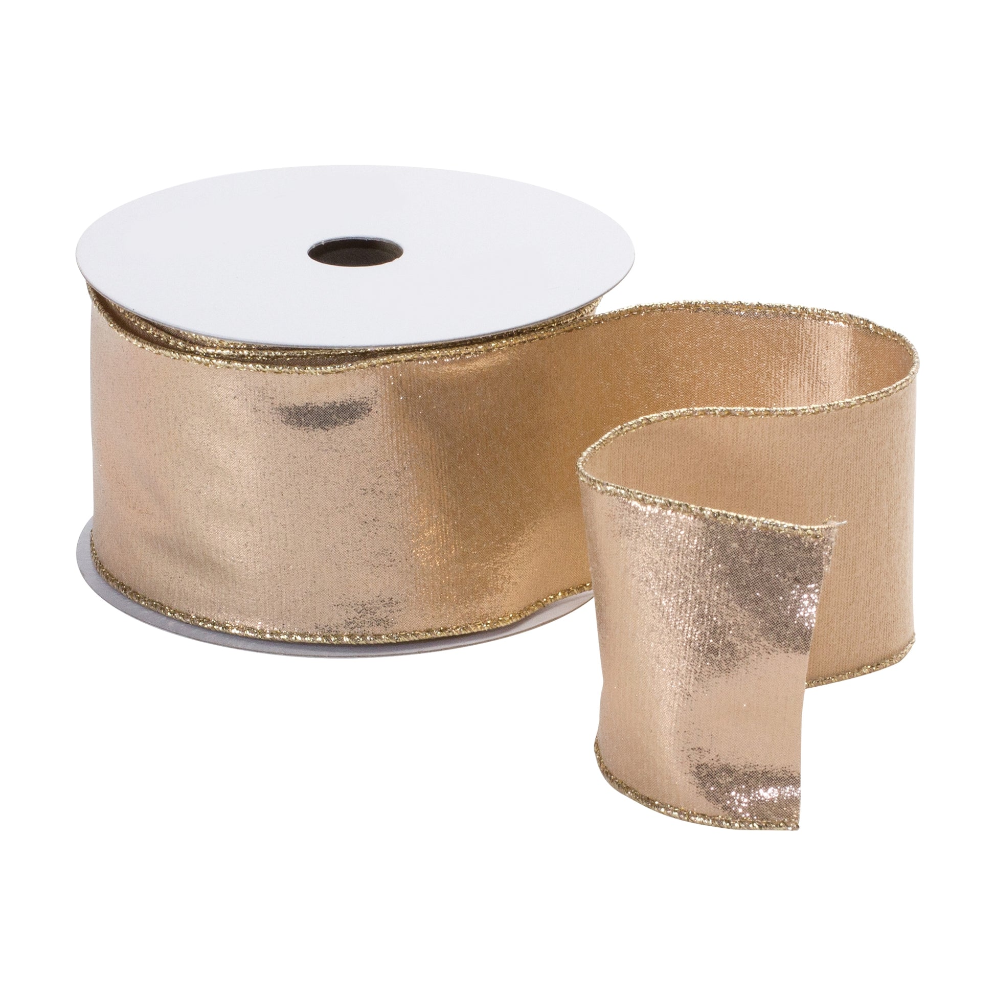 Metallic gold holiday ribbon 2.5″ × 10 Yds – wired polyester ribbon for bows, wreaths, garlands, and festive décor | RRO Home
