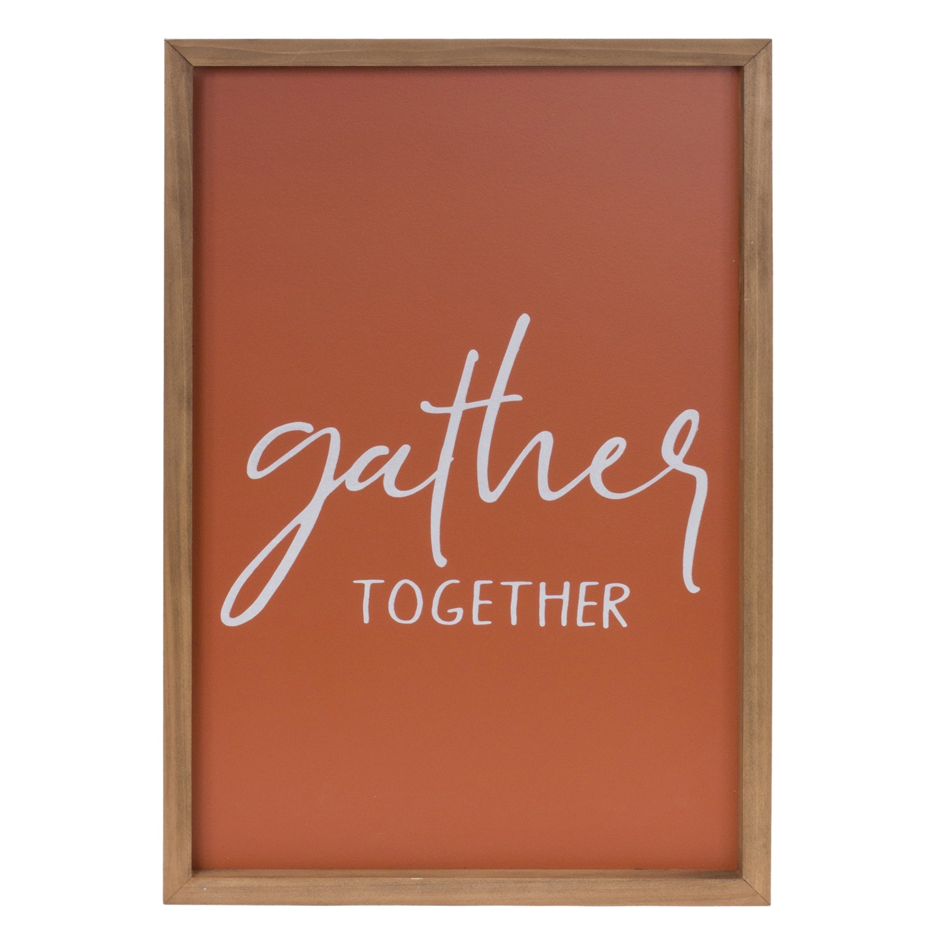 Set of 2 farmhouse sentiment signs reading Gather Together and So Very Thankful in warm fall colors for Thanksgiving wall décor
