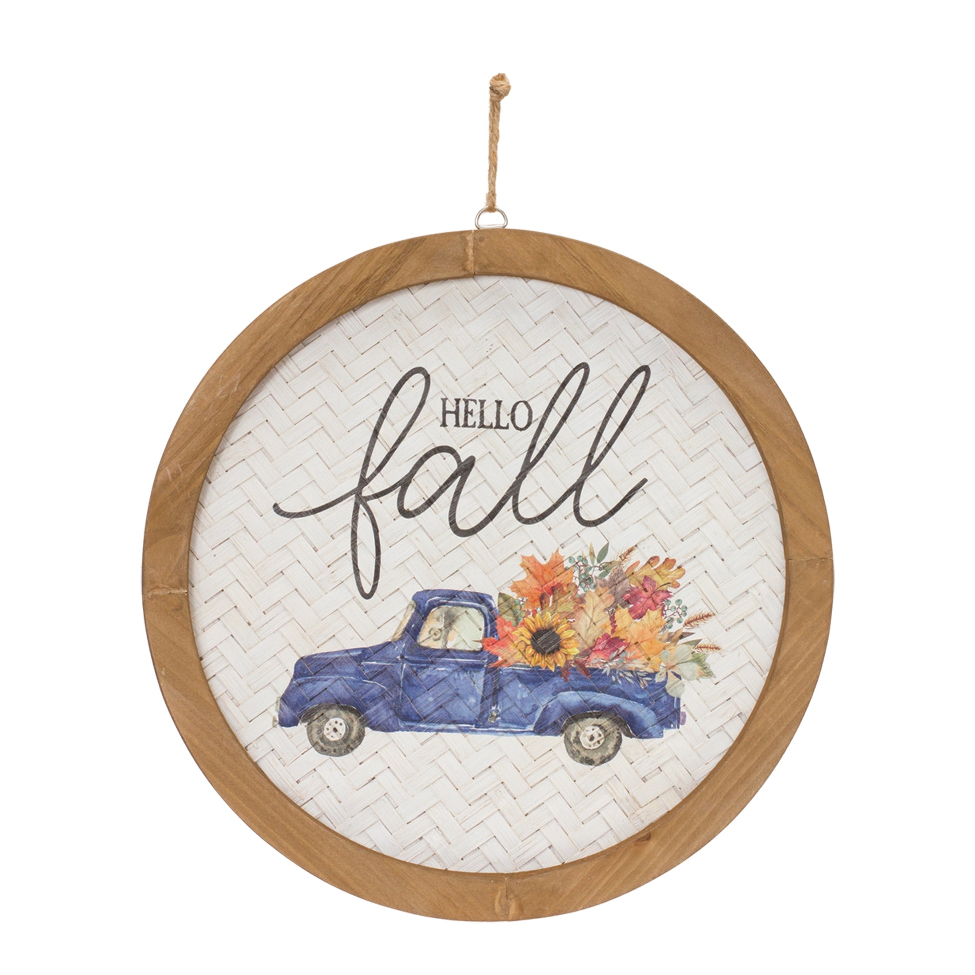 Two fall harvest plaques set of 2 with rustic orange and white sentiment designs, pine frame and woven MDF backdrop, jute hanger
