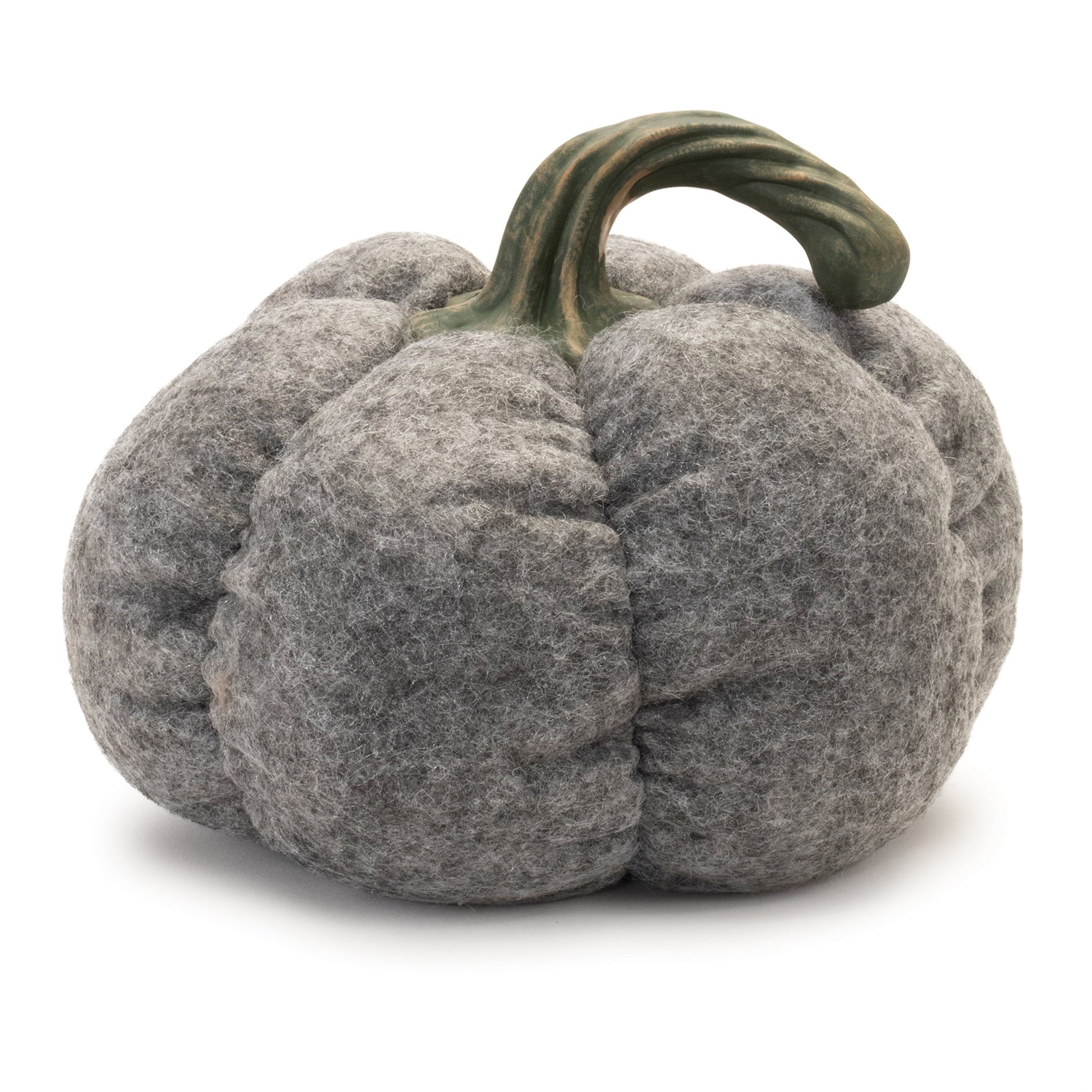 Three plush pumpkins with warm orange, cream, and brown hues in varying sizes for fall décor
