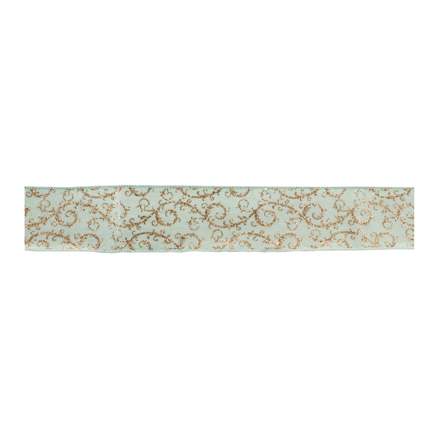 Green and gold glitter wired ribbon – 2.5″ × 10 Yds ornamental vine design, perfect for wreaths, bows, garlands, and holiday décor | RRO Home

