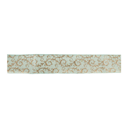 Green and gold glitter wired ribbon – 2.5″ × 10 Yds ornamental vine design, perfect for wreaths, bows, garlands, and holiday décor | RRO Home
