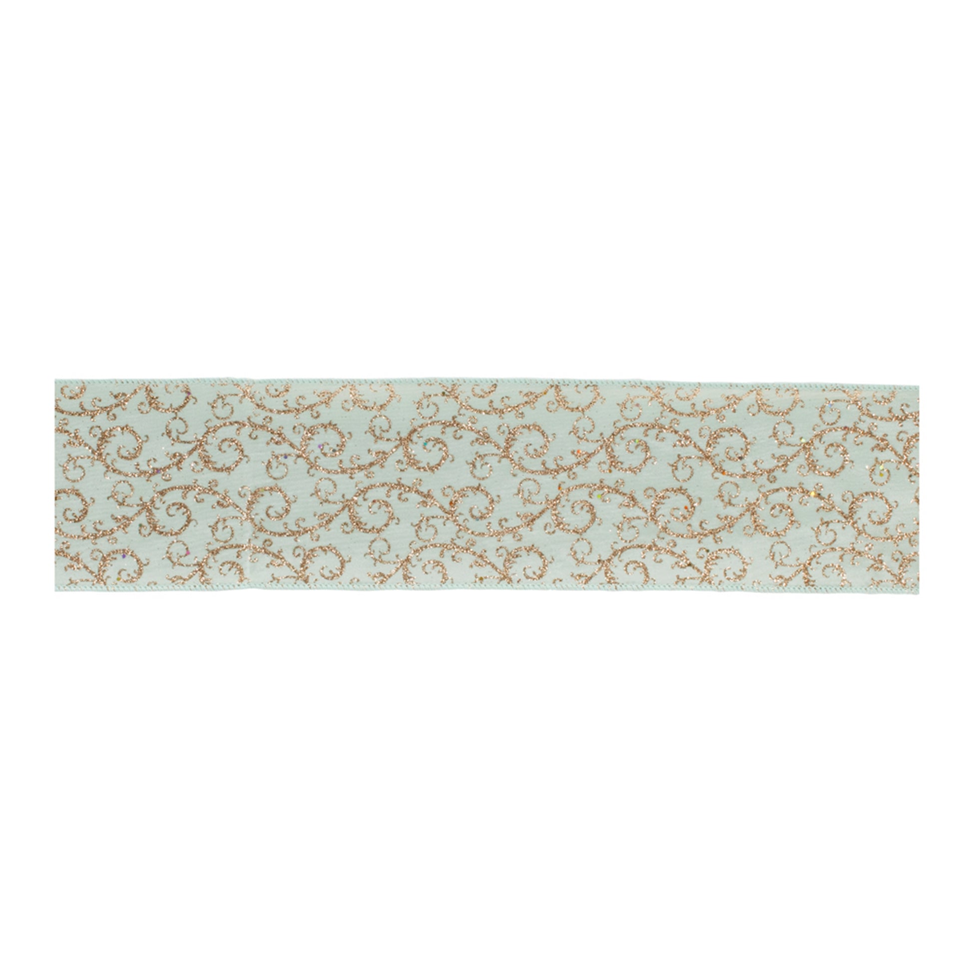 Ornate blue and gold glitter wired ribbon 4″ × 10 Yds – perfect for wreaths, bows, garlands, and holiday décor | RRO Home
