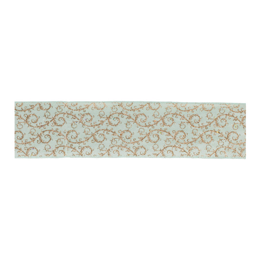 Ornate blue and gold glitter wired ribbon 4″ × 10 Yds – perfect for wreaths, bows, garlands, and holiday décor | RRO Home
