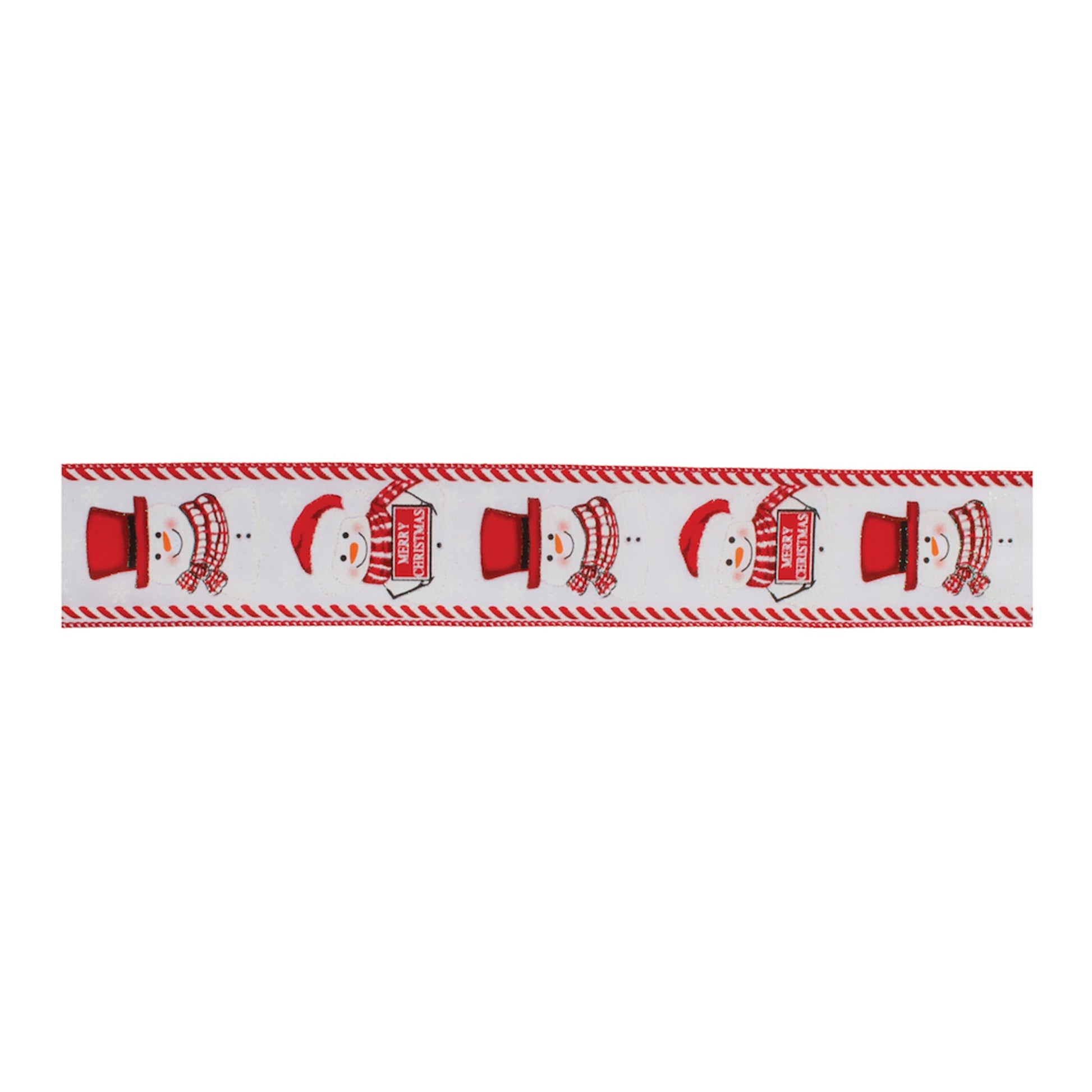 Holiday Snowman Ribbon Set of 2 – red & white wired ribbon with snowman design, 2.5″ × 10 Yds | RRO Home
