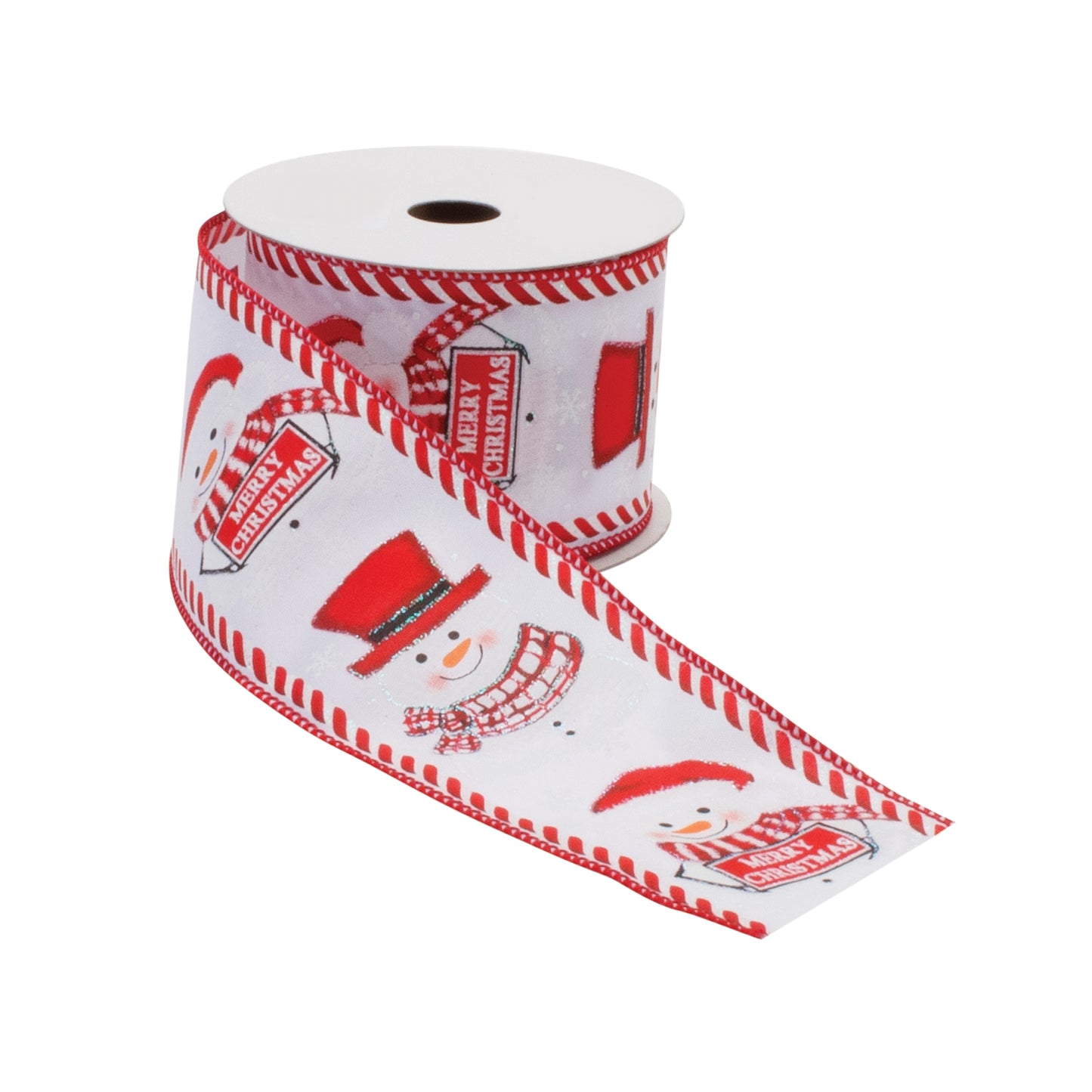 Holiday Snowman Ribbon Set of 2 – red & white wired ribbon with snowman design, 2.5″ × 10 Yds | RRO Home
