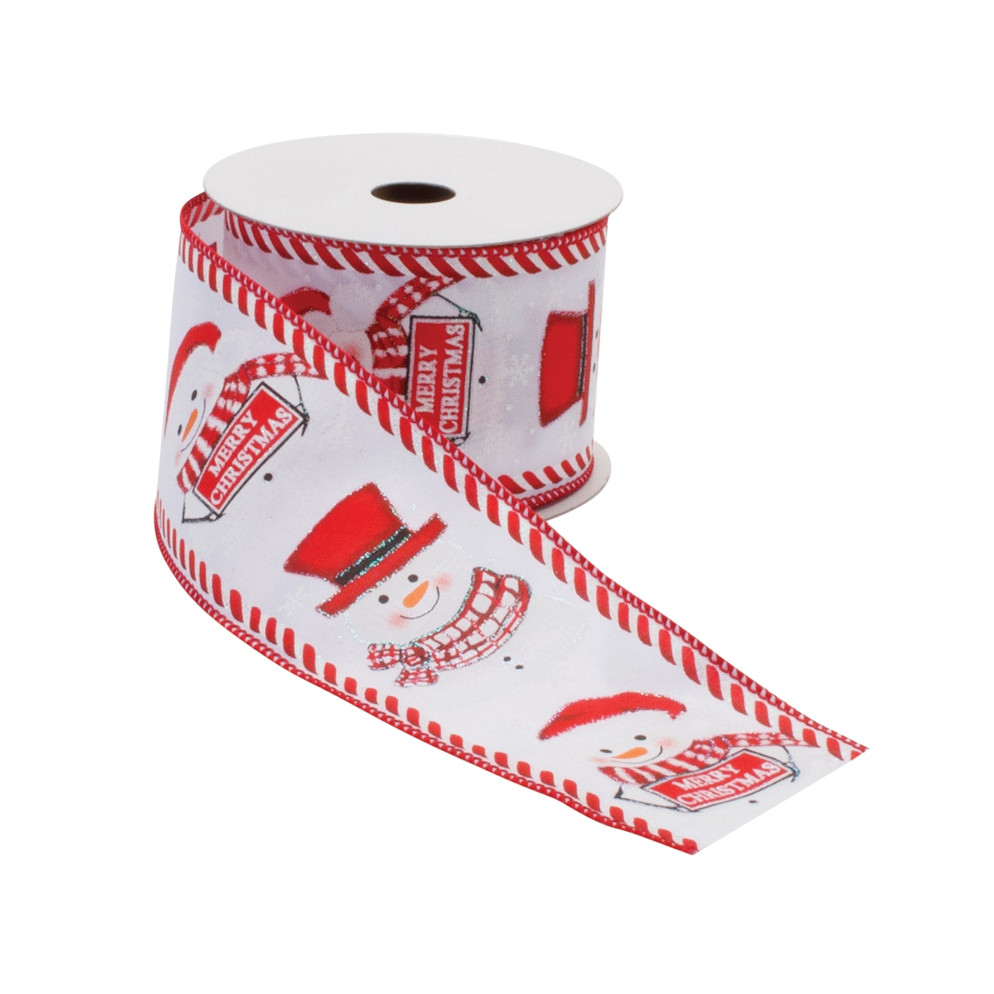 Holiday Snowman Ribbon Set of 2 – red & white wired ribbon with snowman design, 2.5″ × 10 Yds | RRO Home
