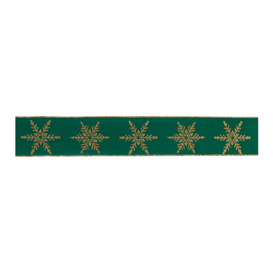 Green and gold snowflake wired ribbon (set of 2) – 2.5″ × 10 Yds each, perfect for wreaths, bows & holiday décor | RRO Home
