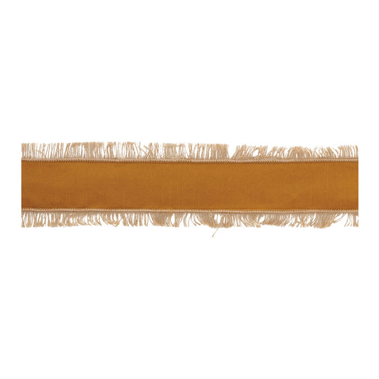 Orange jute fringe wired ribbon 4″ × 5 Yds (Set of 2) – rustic holiday ribbon with natural fringe | RRO Home
