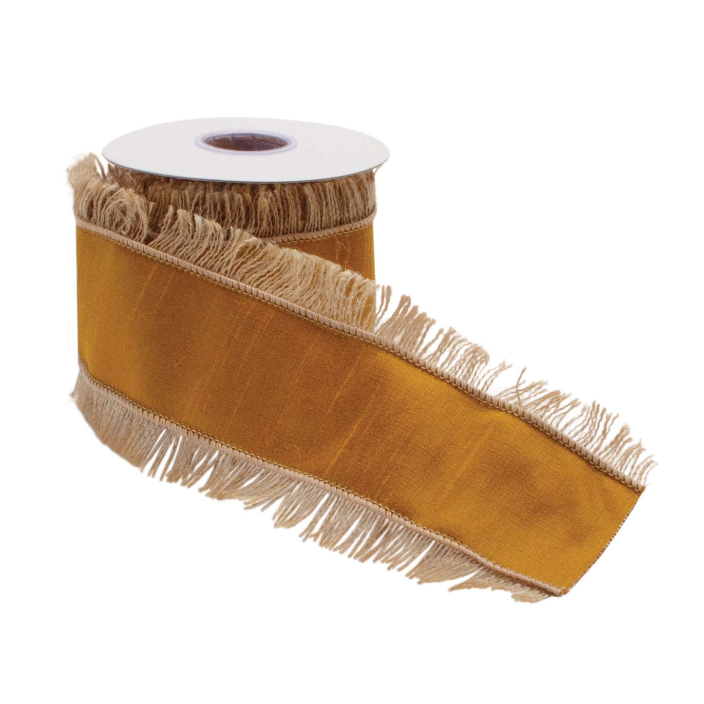Orange jute fringe wired ribbon 4″ × 5 Yds (Set of 2) – rustic holiday ribbon with natural fringe | RRO Home
