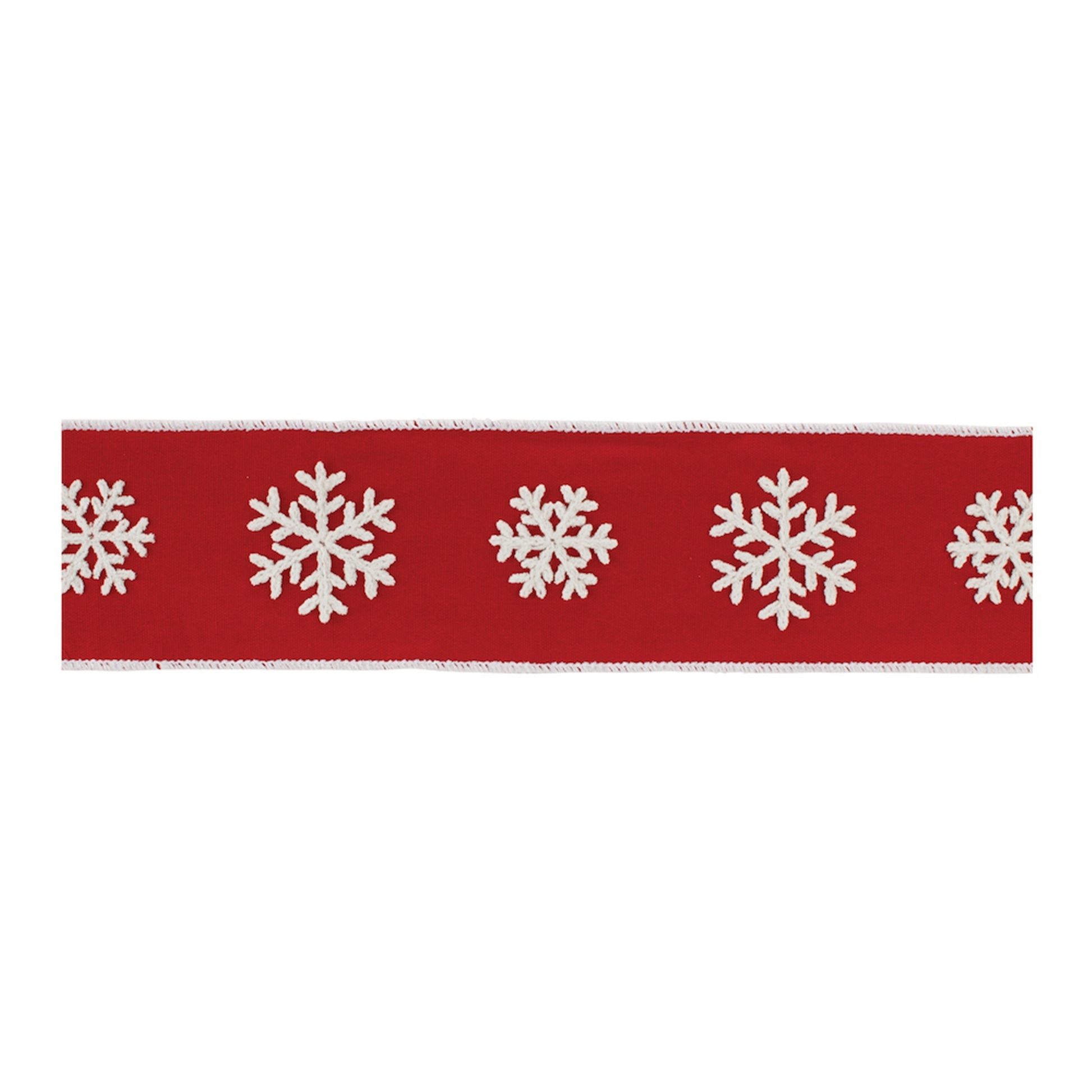 Red and white snowflake wired ribbon 4″ × 5 Yds – holiday craft ribbon for wreaths, bows & festive décor | RRO Home
