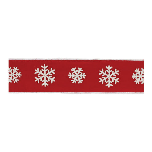 Red and white snowflake wired ribbon 4″ × 5 Yds – holiday craft ribbon for wreaths, bows & festive décor | RRO Home
