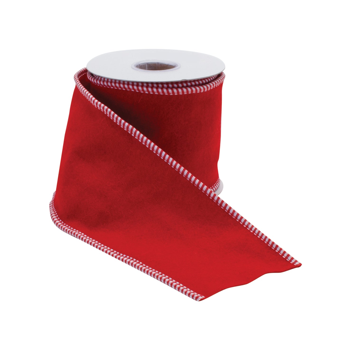 Wool holiday ribbon 4″ × 5 Yds – red & white festive design on wired wool blend decorative ribbon | RRO Home
