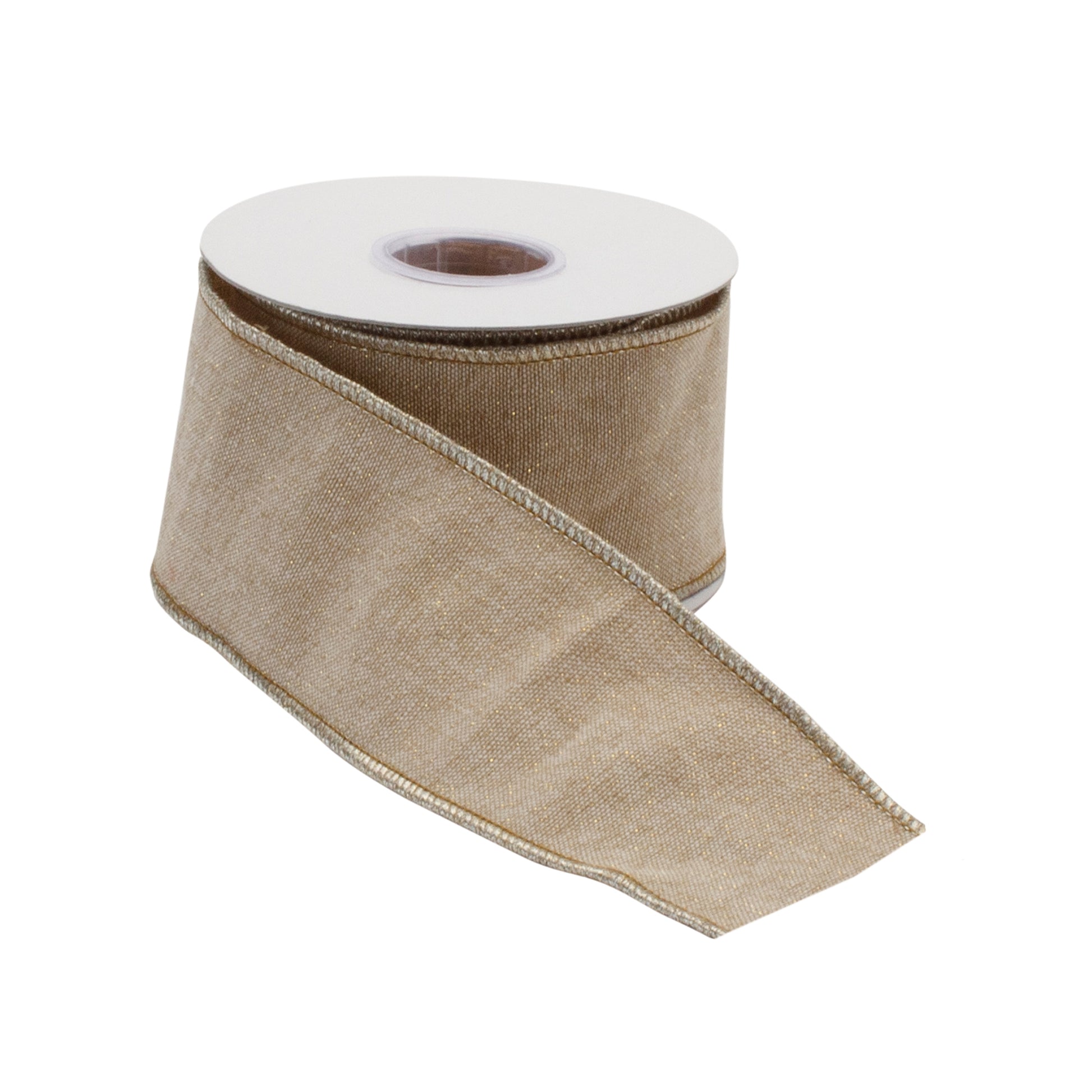 Beige Holiday Ribbon set of 2 – 2.5" x 5 yds wired ribbon for wreaths, bows, and holiday décor
