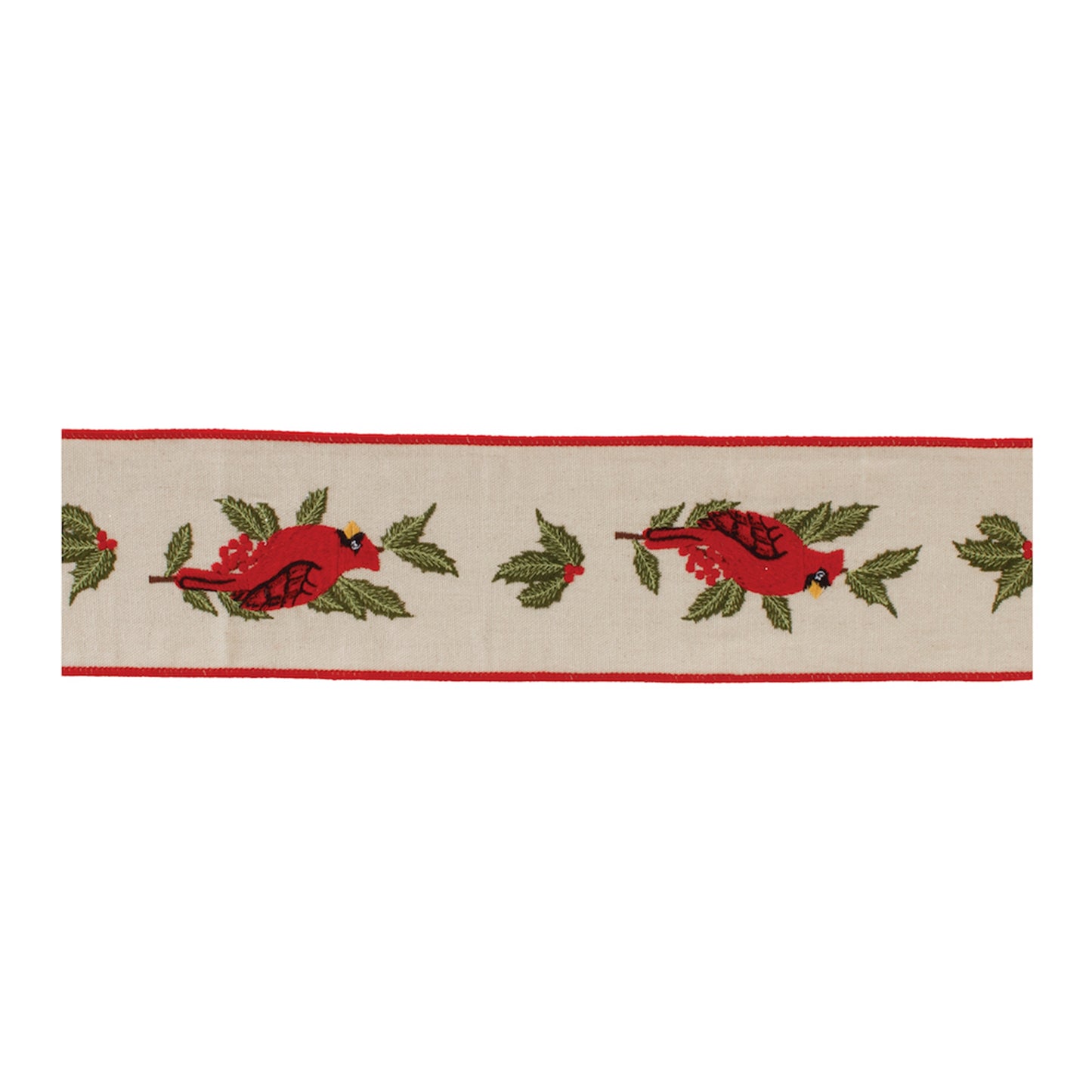 Embroidered Winter Cardinal Ribbon – 4" x 5 yds wired holiday ribbon

