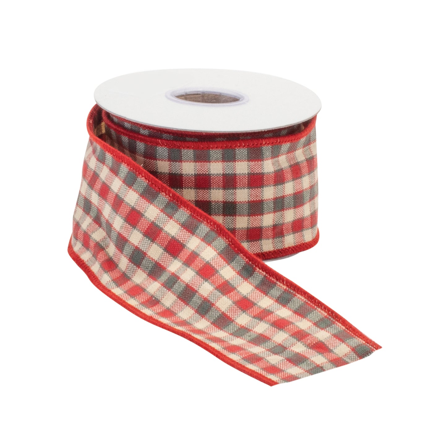 Plaid Holiday Ribbon set of 2 – red black white plaid wired ribbon 2.5" x 5 yds each | RRO Home
