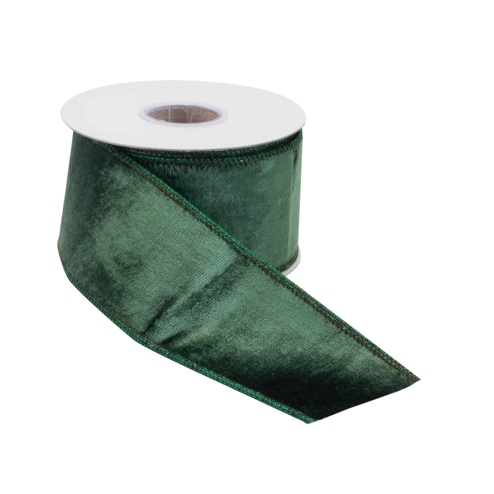 Deep green viscose wired ribbon set of 2 – 2.5" × 5 yds each, ideal for wreaths, bows, and holiday decorations
