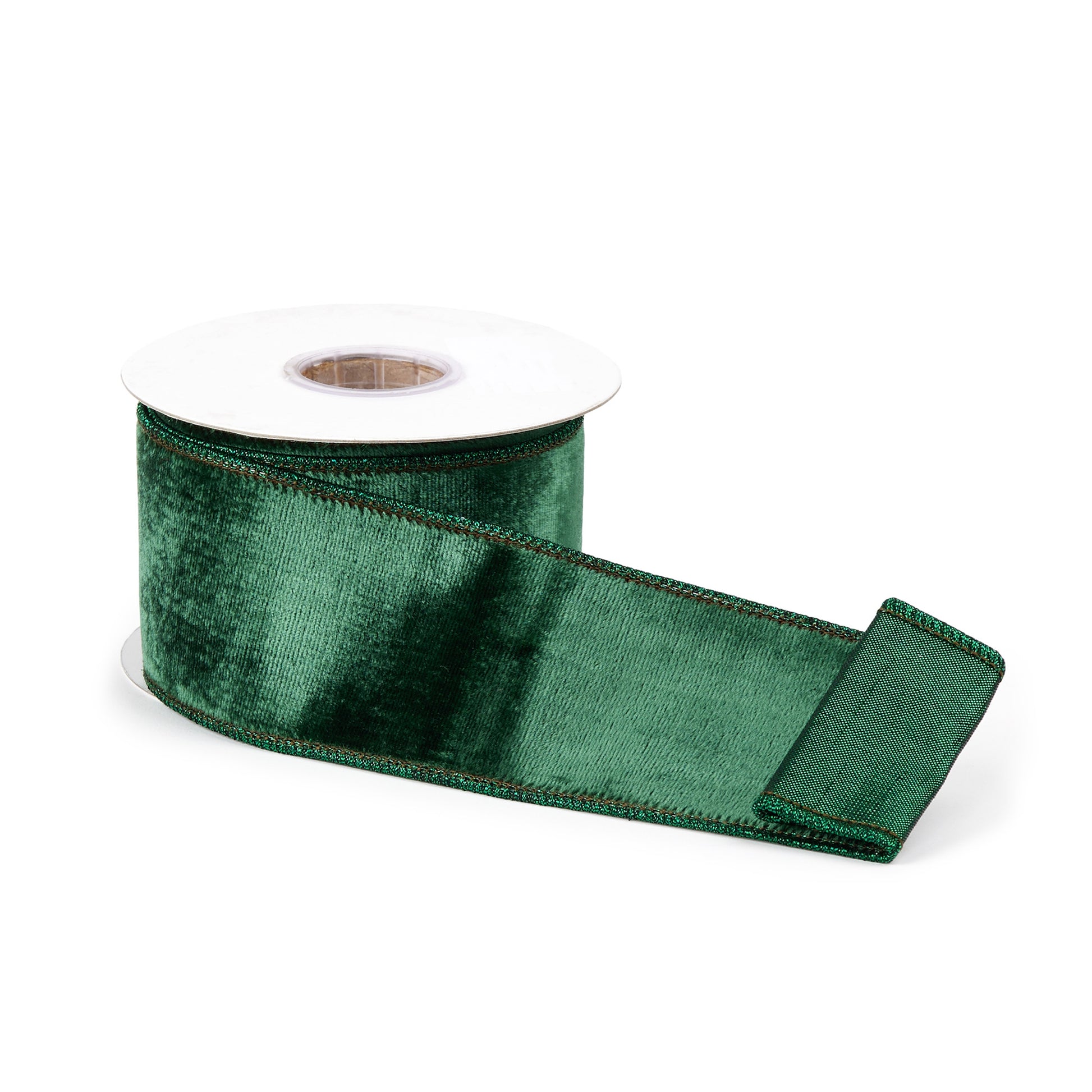 Deep green viscose wired ribbon set of 2 – 2.5" × 5 yds each, ideal for wreaths, bows, and holiday decorations
