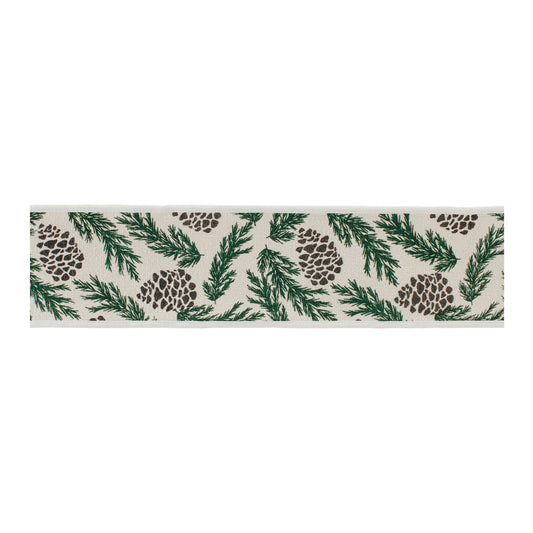 Pine and pinecone cotton wired ribbon 4" x 5 yds – rustic holiday design | RRO Home
