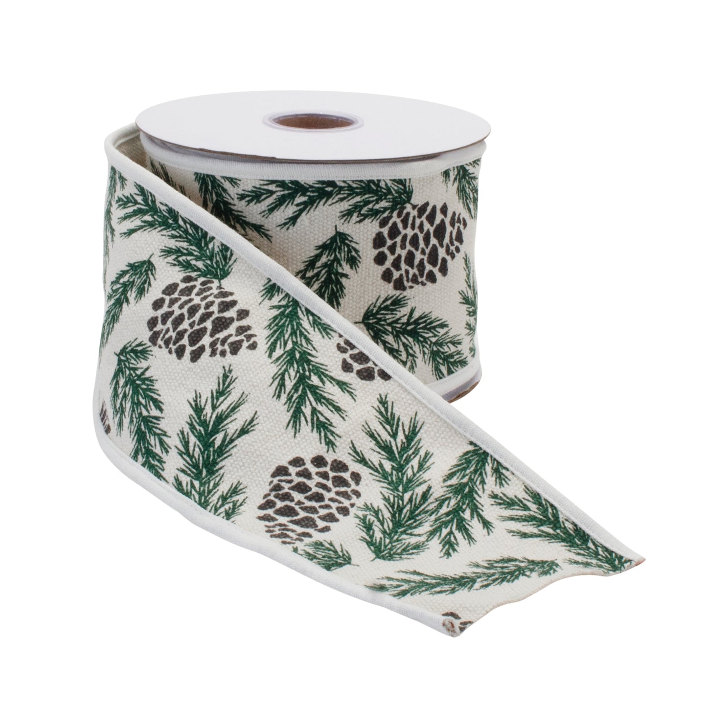 Pine and pinecone cotton wired ribbon 4" x 5 yds – rustic holiday design | RRO Home

