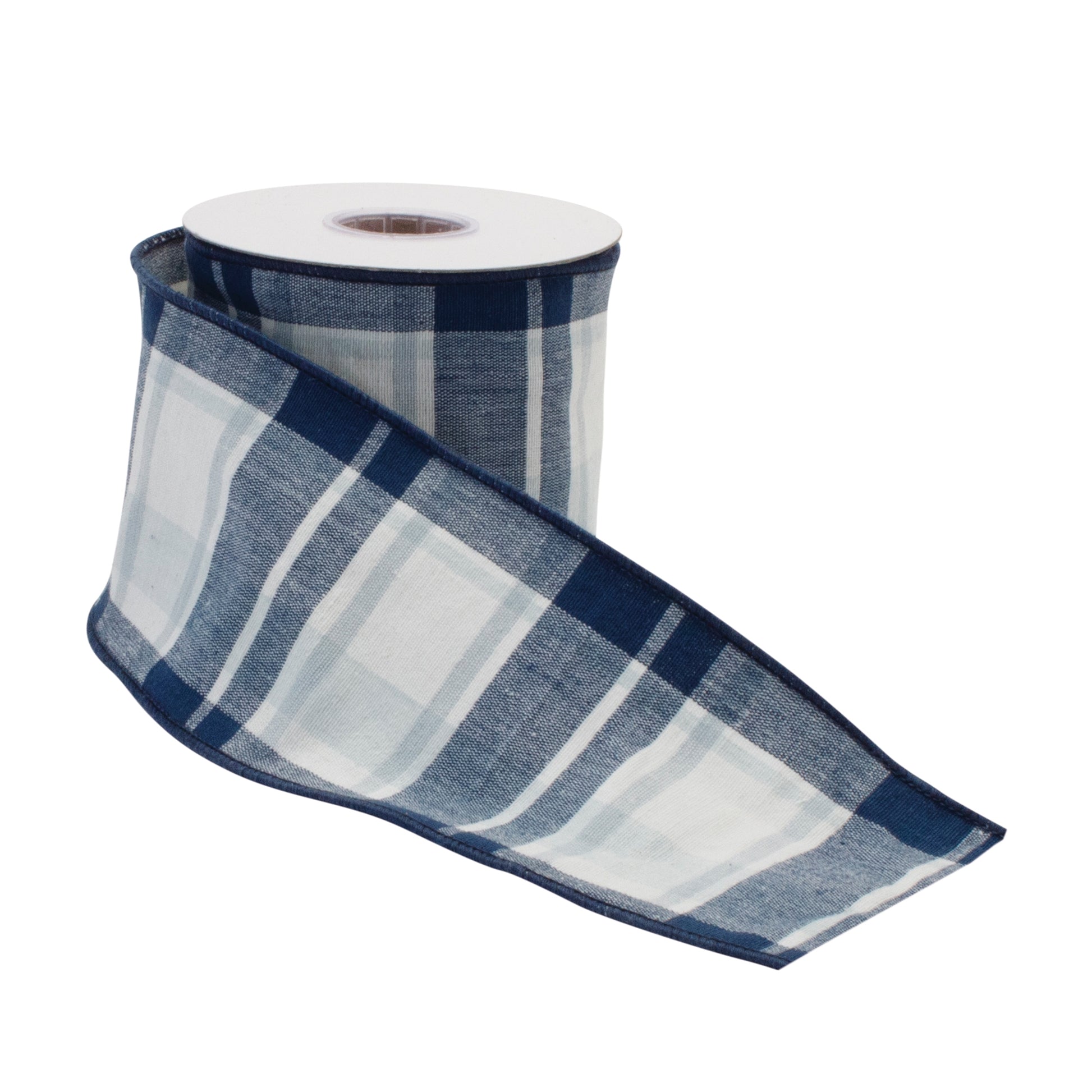 Blue and white plaid wired ribbon set of 2 – 4" x 5 yds each | RRO Home
