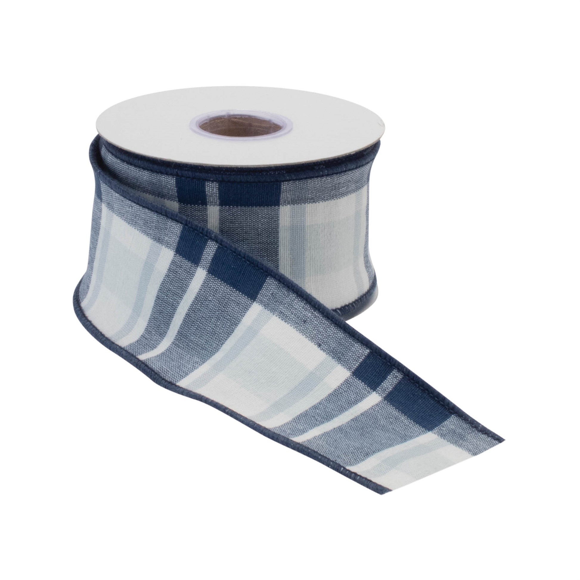 Navy blue and white plaid wired ribbon set of 2 – 2.5" x 5 yds each, cotton wired holiday ribbon | RRO Home
