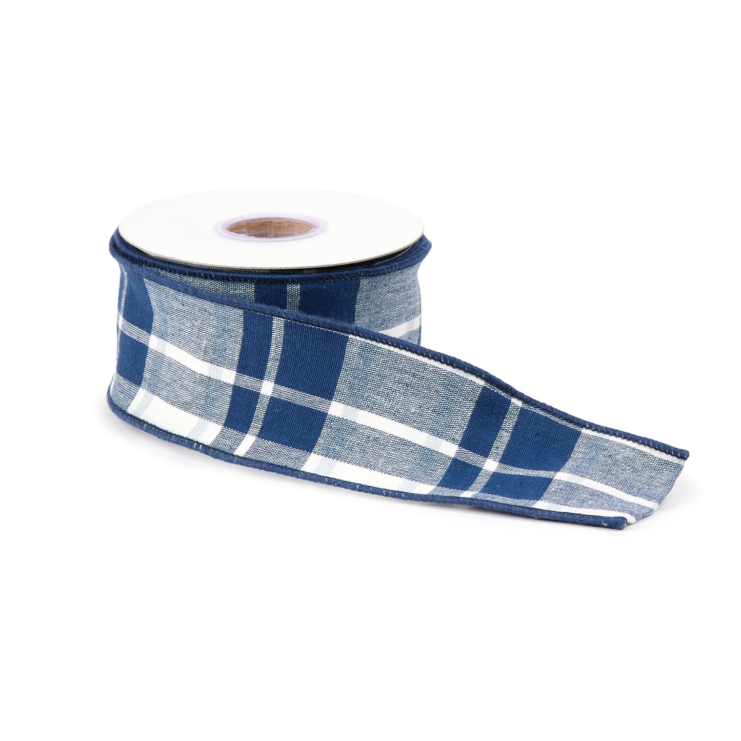 Navy blue and white plaid wired ribbon set of 2 – 2.5" x 5 yds each, cotton wired holiday ribbon | RRO Home
