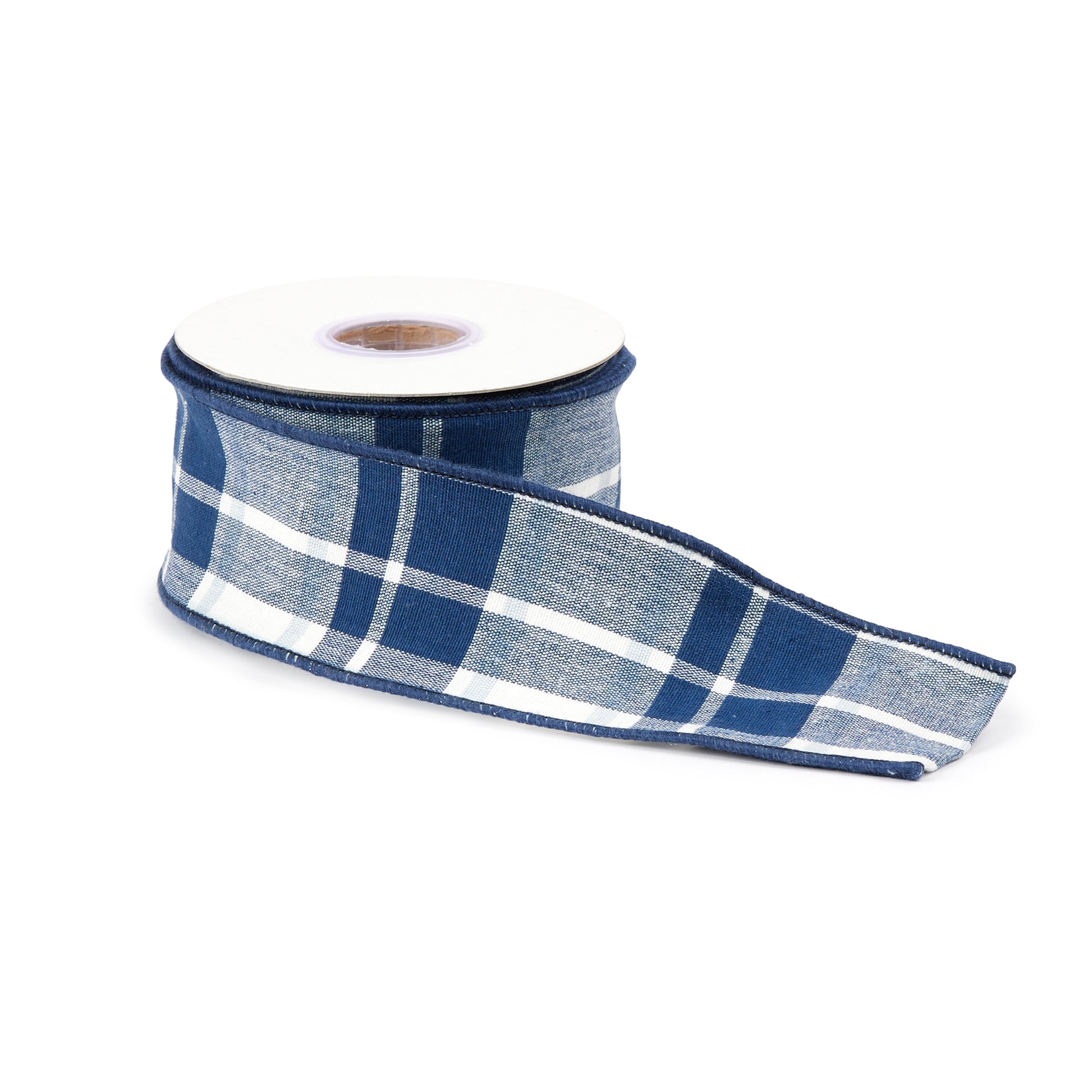 Navy blue and white plaid wired ribbon set of 2 – 2.5" x 5 yds each, cotton wired holiday ribbon | RRO Home
