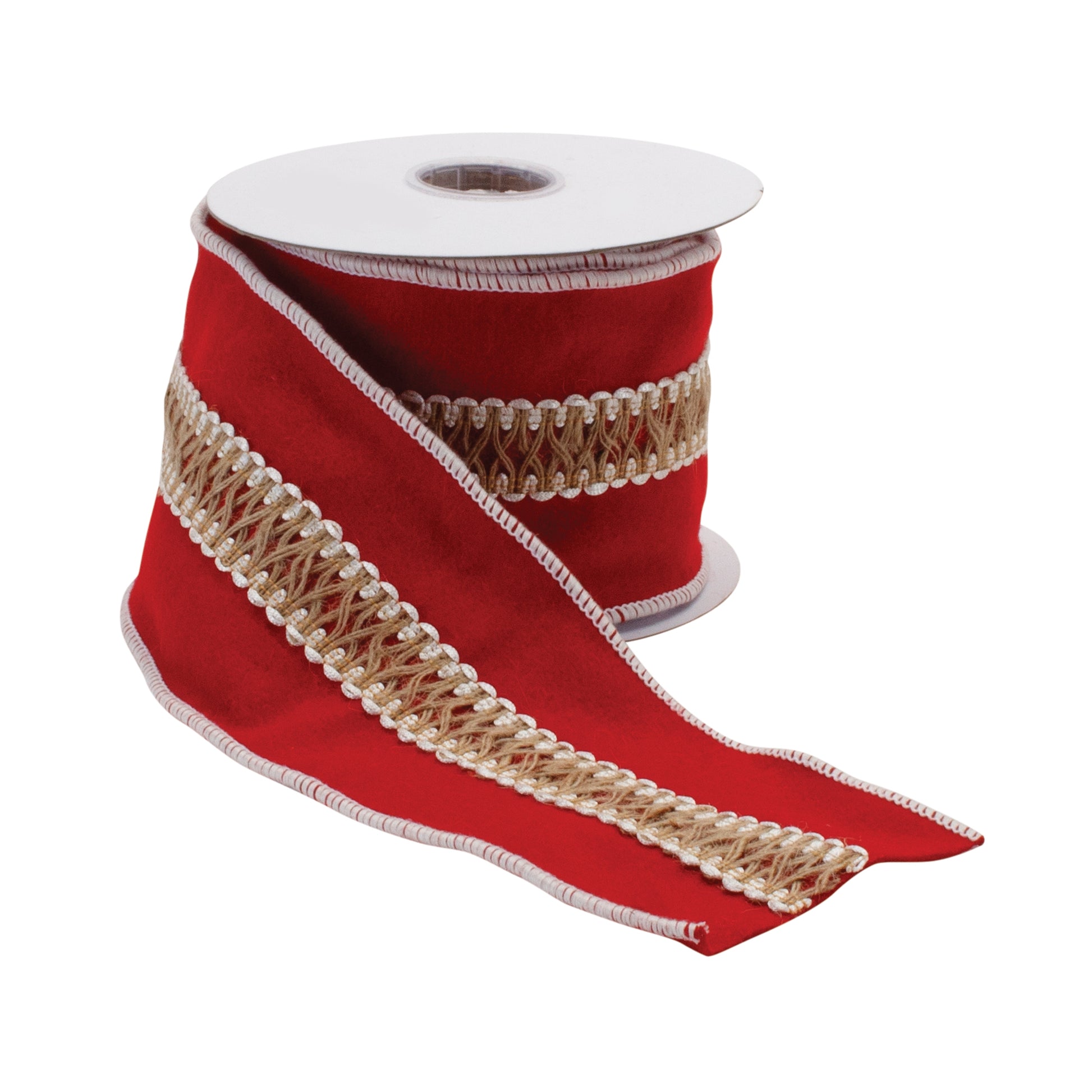 Wool Holiday Ribbon set of 2 – red and gold wool blend wired ribbon 4" x 5 yds each | RRO Home
