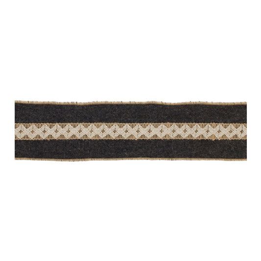 Wool Holiday Ribbon set of 2 – black and gold wool blend wired ribbon 4" x 5 yds each | RRO Home

