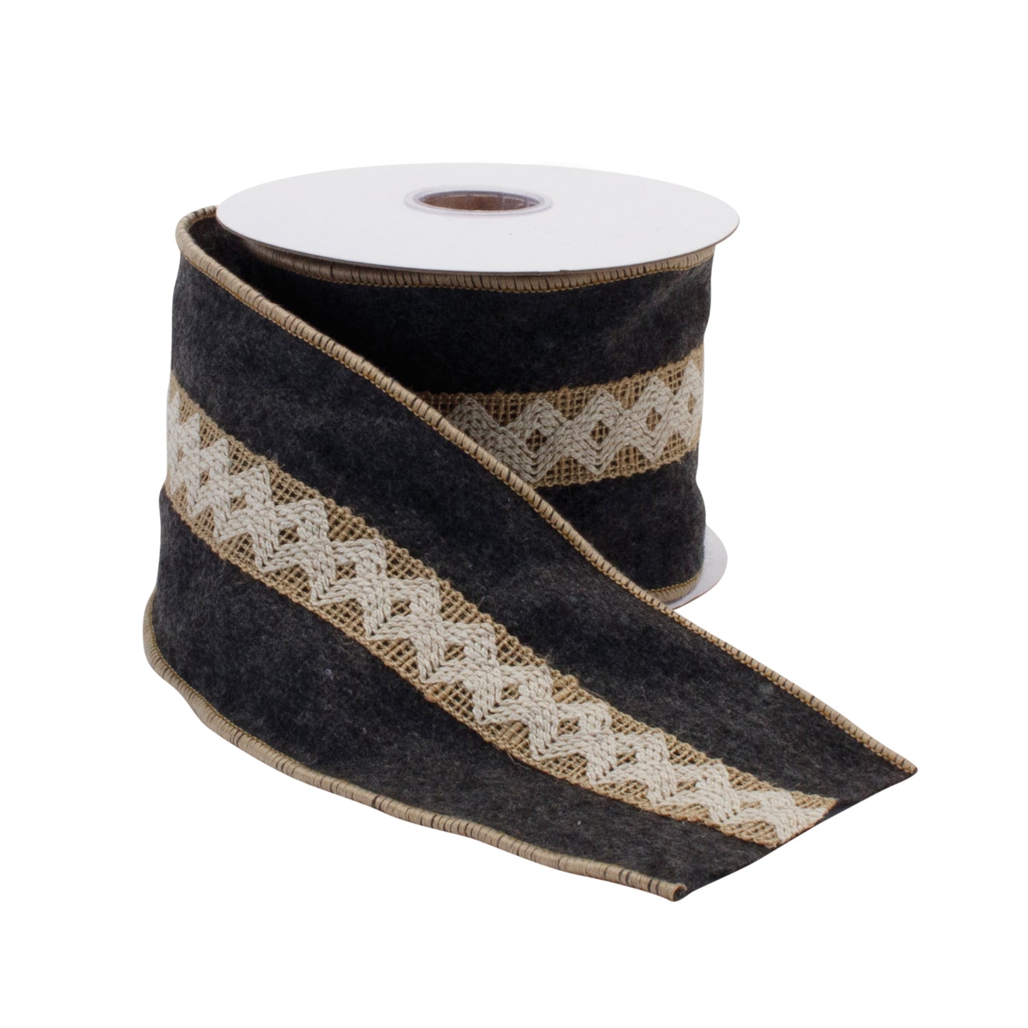 Wool Holiday Ribbon set of 2 – black and gold wool blend wired ribbon 4" x 5 yds each | RRO Home
