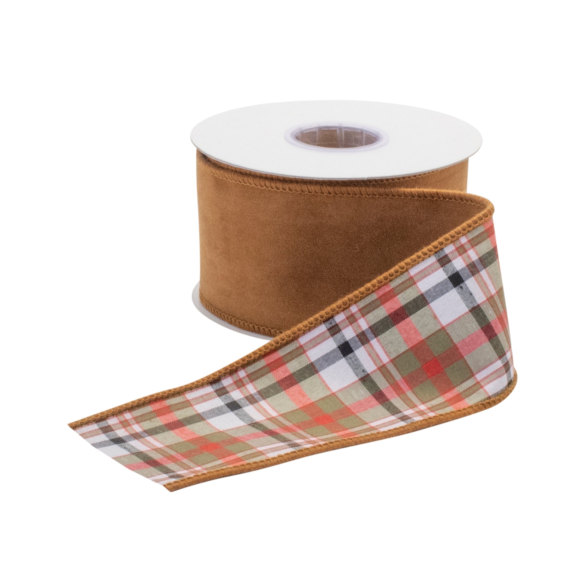 Burnt orange wired ribbon set of 2 – 2.5" x 5 yds with reversible plaid back | RRO Home
