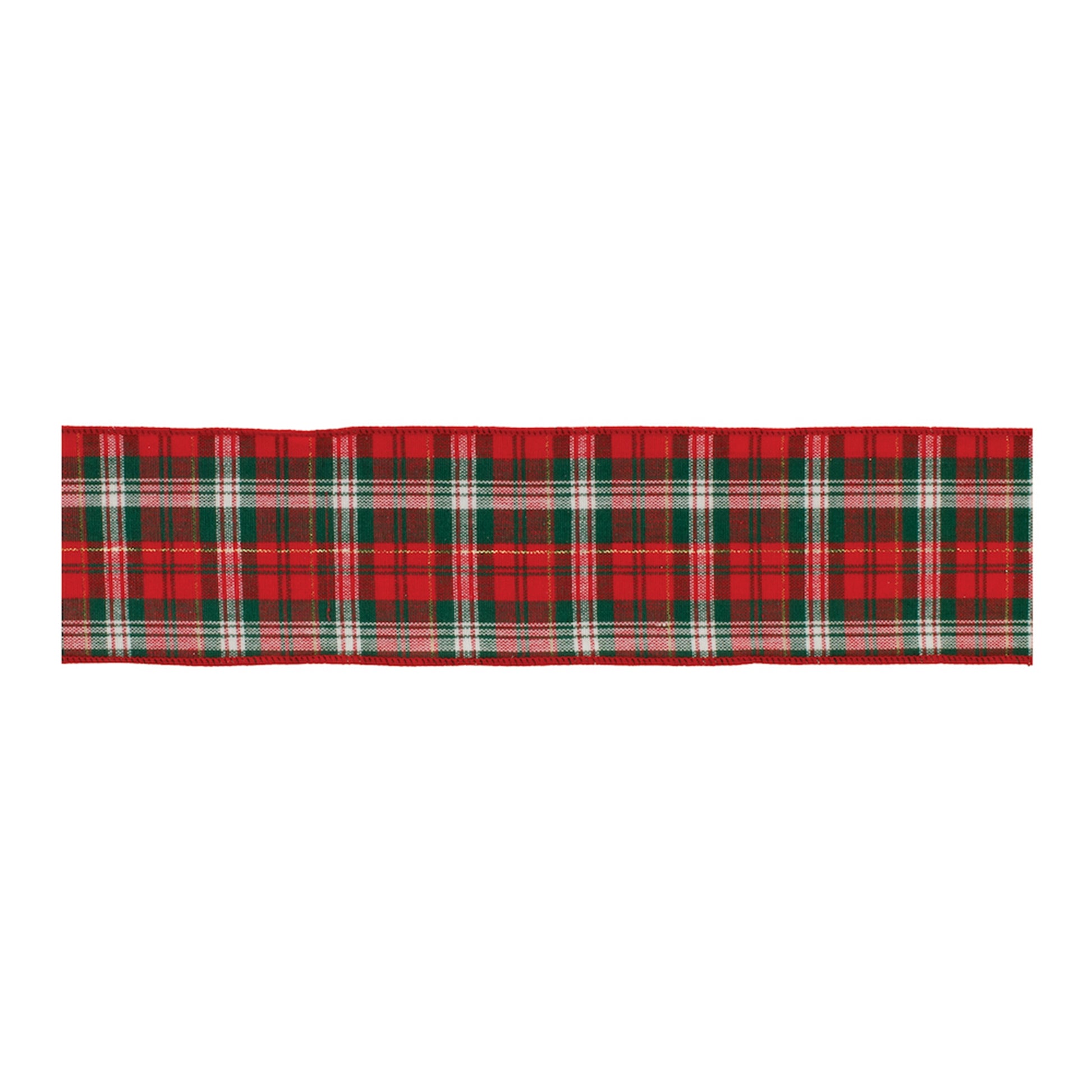Plaid Holiday Ribbon red and white – 2.5" x 5 yds wired cotton ribbon with green accents | RRO Home
