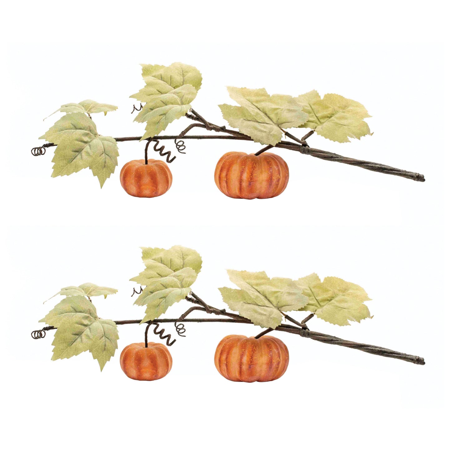 Set of two fall pumpkin vines with rustic orange and green maple leaf shapes and pumpkin accents
