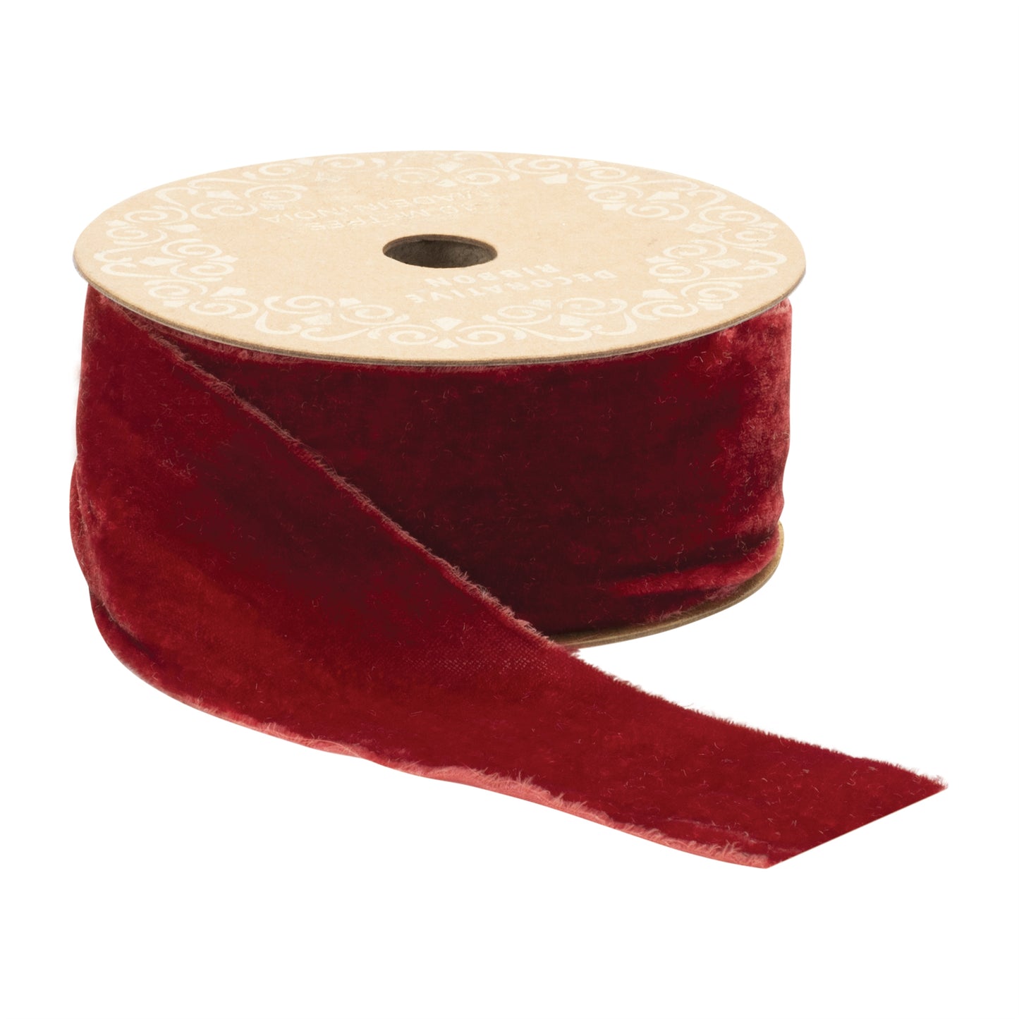 Fringed velvet ribbon dark red – 2" x 10 yds with raw-edge fringe | RRO Home
