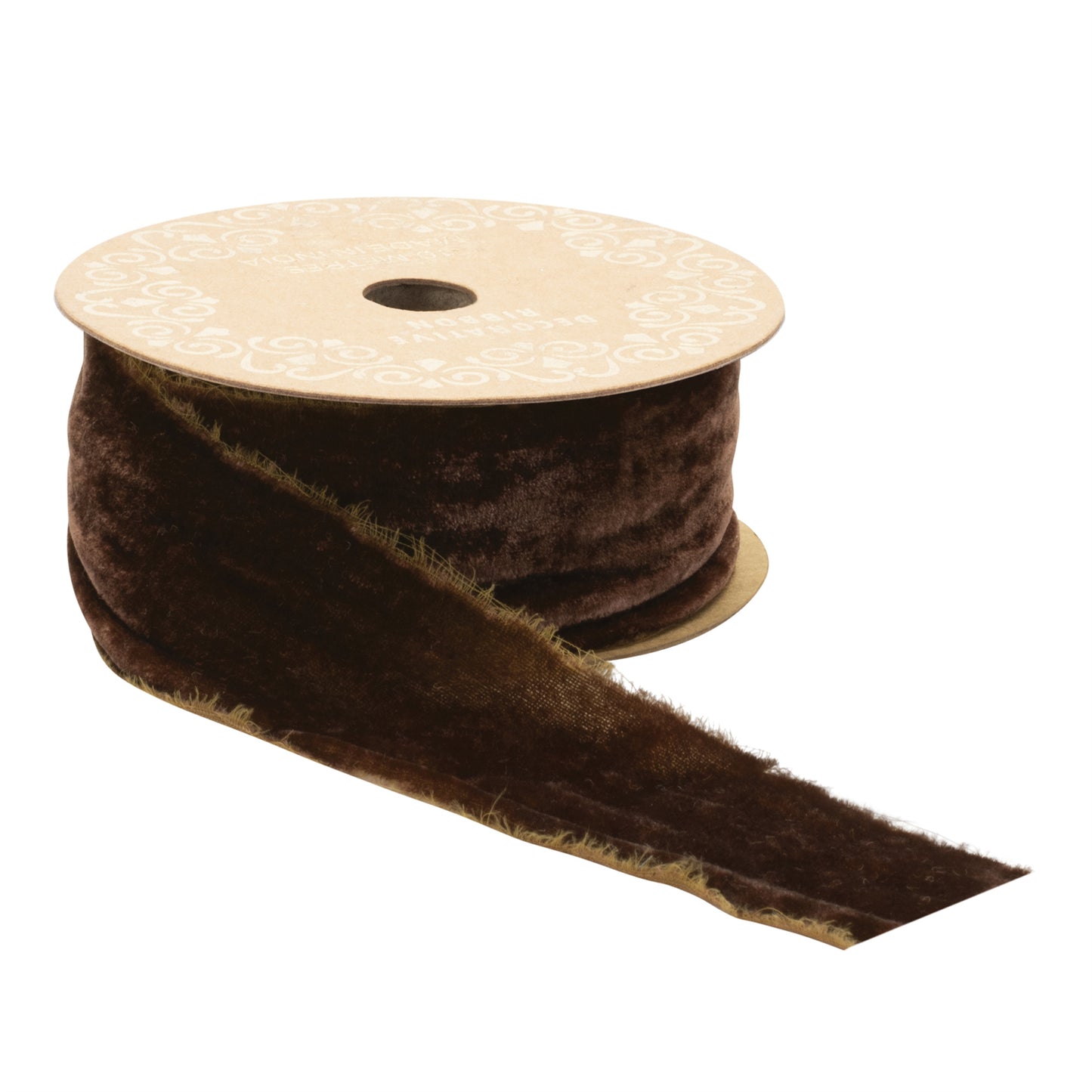 Fringed brown velvet ribbon 2" x 10 yds – soft raw-edge velvet ribbon | RRO Home
