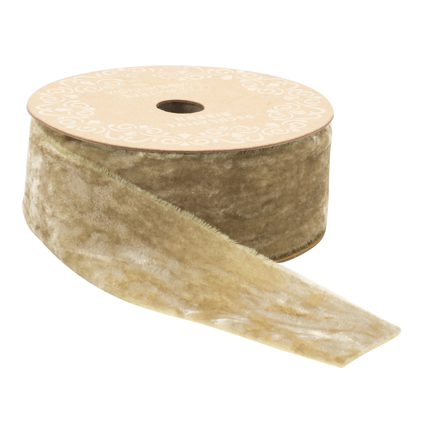 Fringed velvet ribbon dark beige – 2" x 10 yds with raw-edge fringe ribbon | RRO Home
