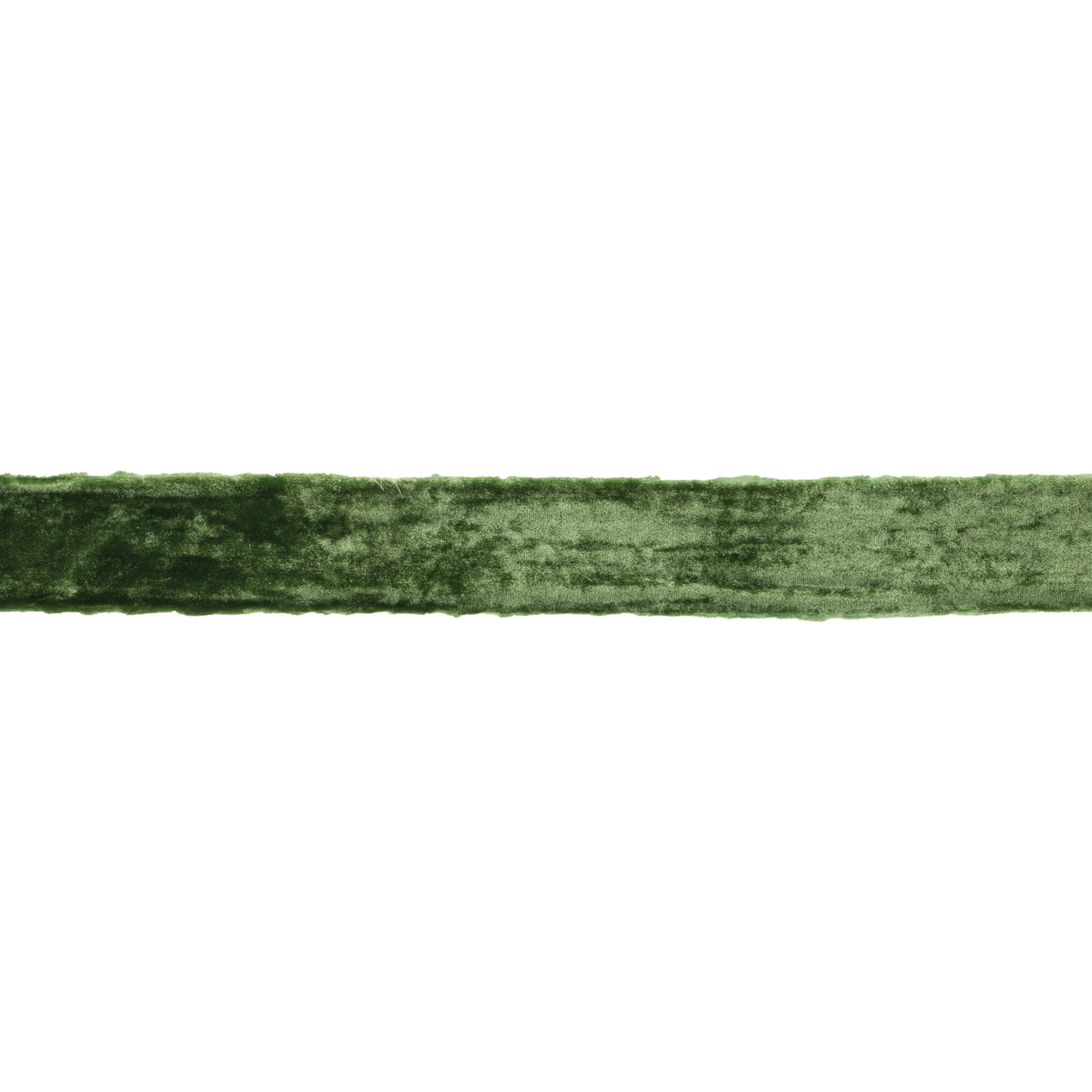 Fringed velvet ribbon green – 2" x 10 yds with raw-edge fringe | RRO Home
