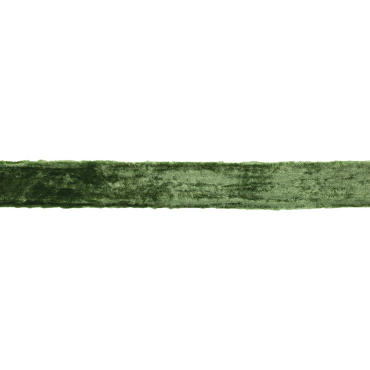 Fringed velvet ribbon green – 2" x 10 yds with raw-edge fringe | RRO Home
