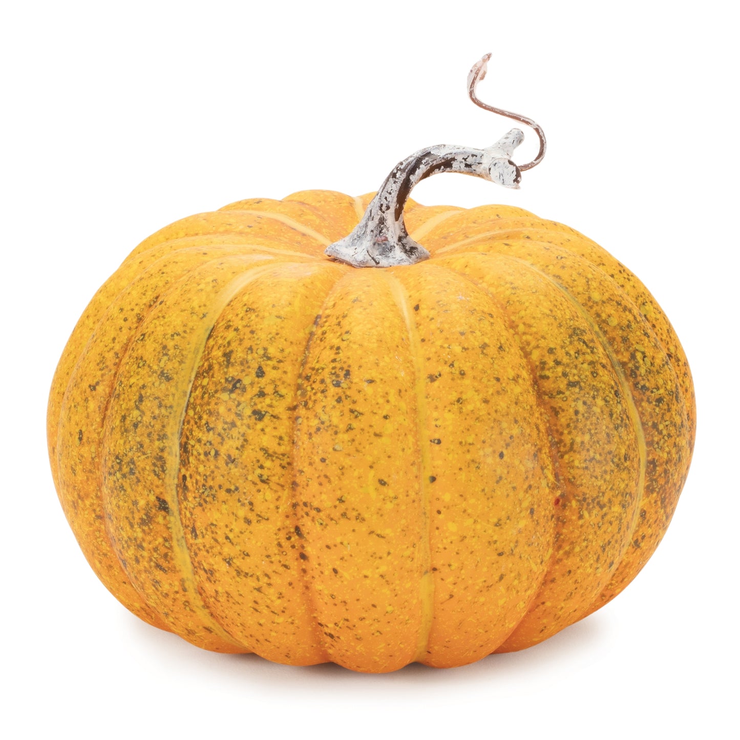 Set of two foam pumpkins in orange and green tones with rustic stems for fall décor
