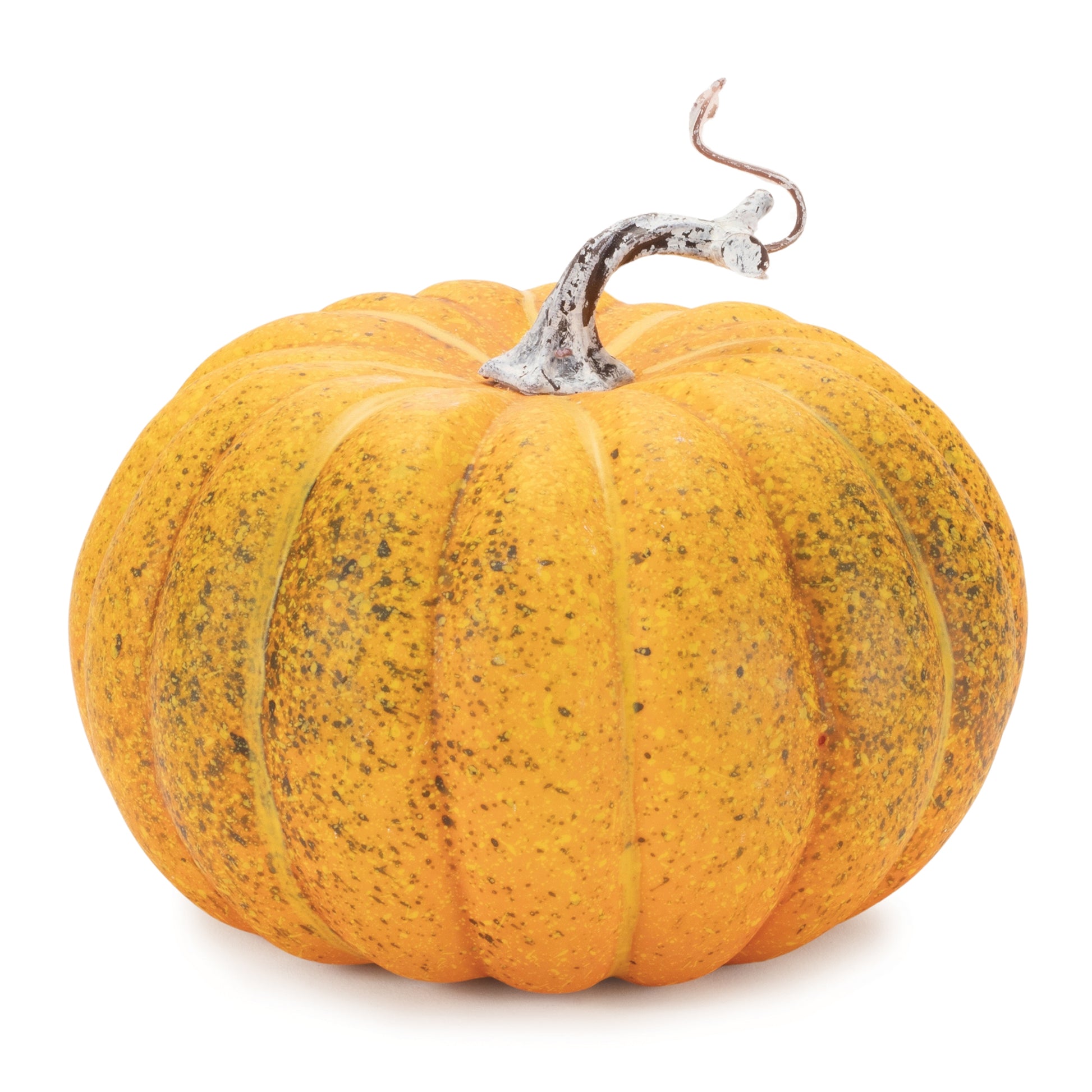 Set of two foam pumpkins in orange and green tones with rustic stems for fall décor
