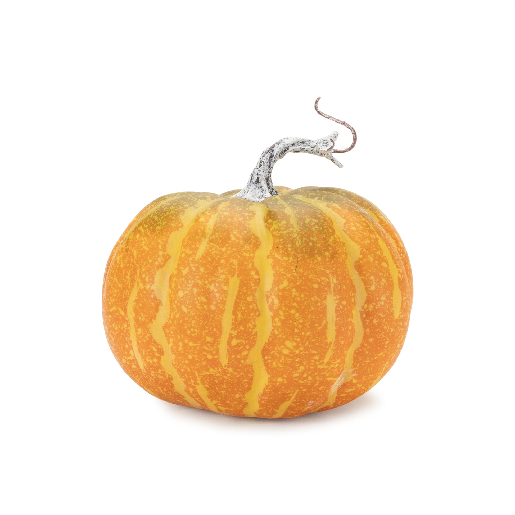 Set of foam pumpkin and gourd in orange and green with rustic stems, sizes approx 6×5.75×5.25″ and 5×5×8.5″ for fall décor

