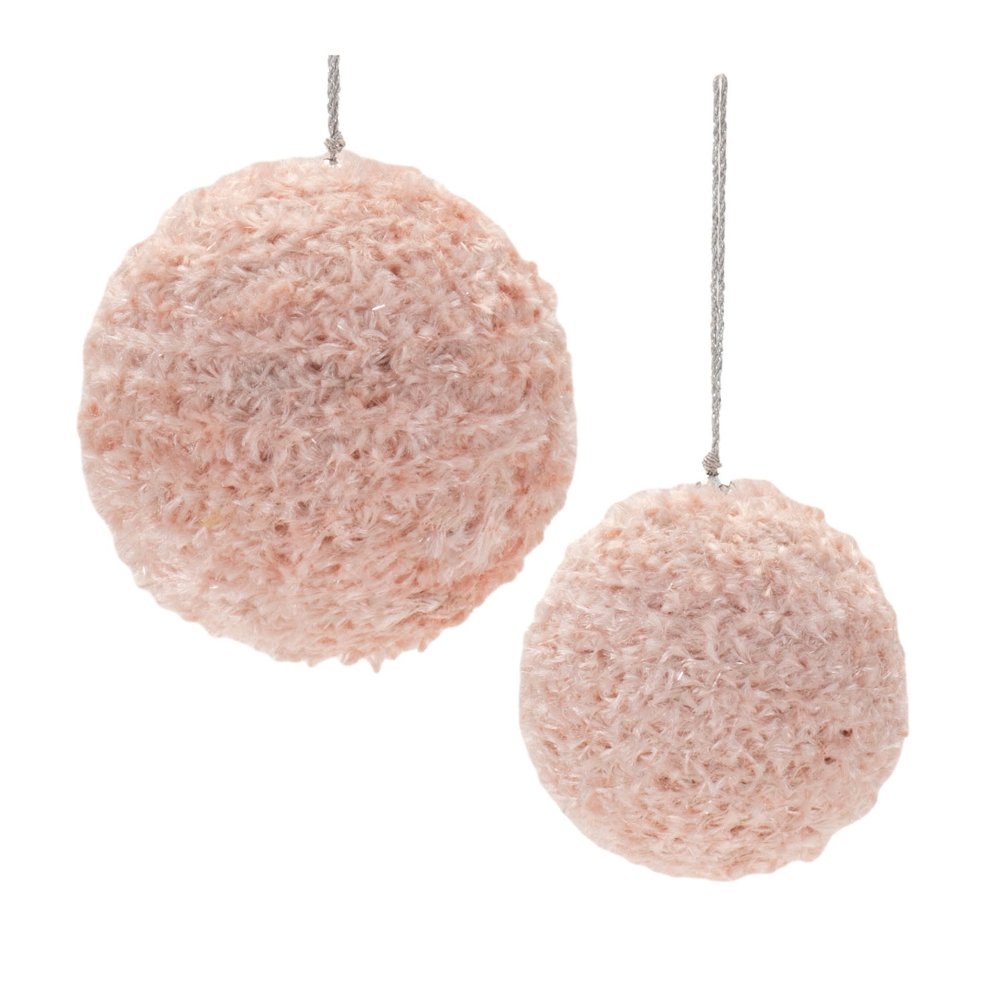 Set of soft pink faux fur ball Christmas ornaments