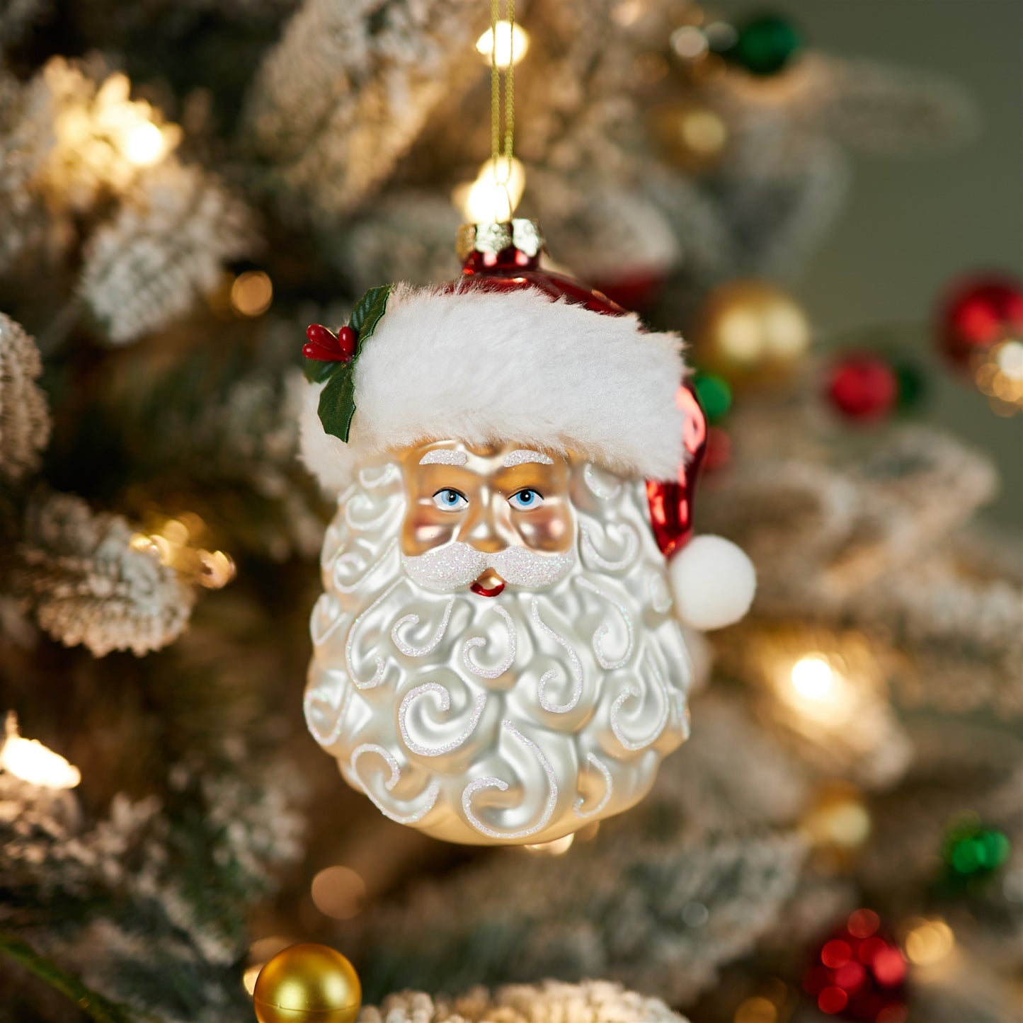 Set of 12 classic Santa head Christmas ornaments