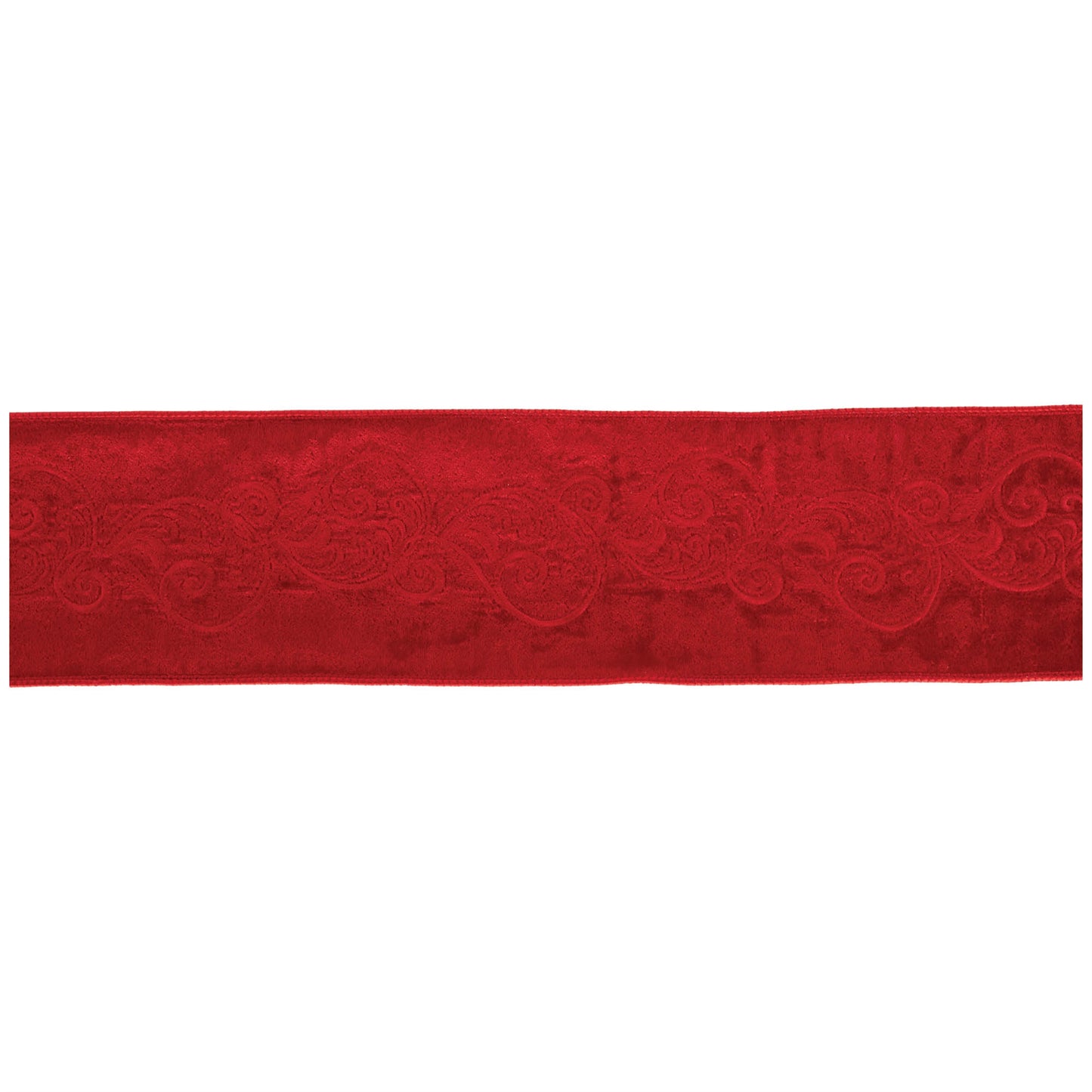 Ornate embroidered wired ribbon red – 4" x 5 yds with elegant embroidery and wired edge | RRO Home
