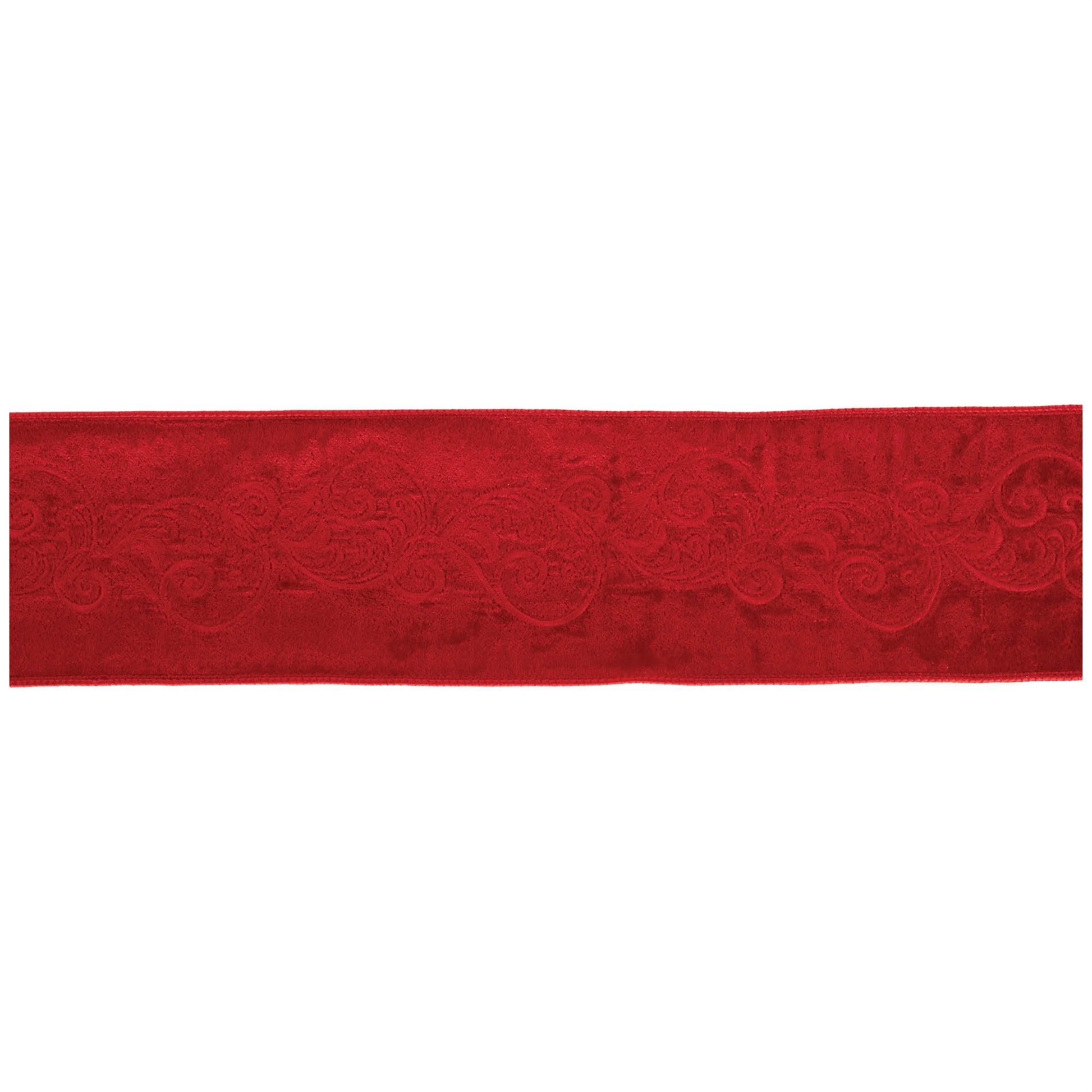 Ornate embroidered wired ribbon red – 4" x 5 yds with elegant embroidery and wired edge | RRO Home
